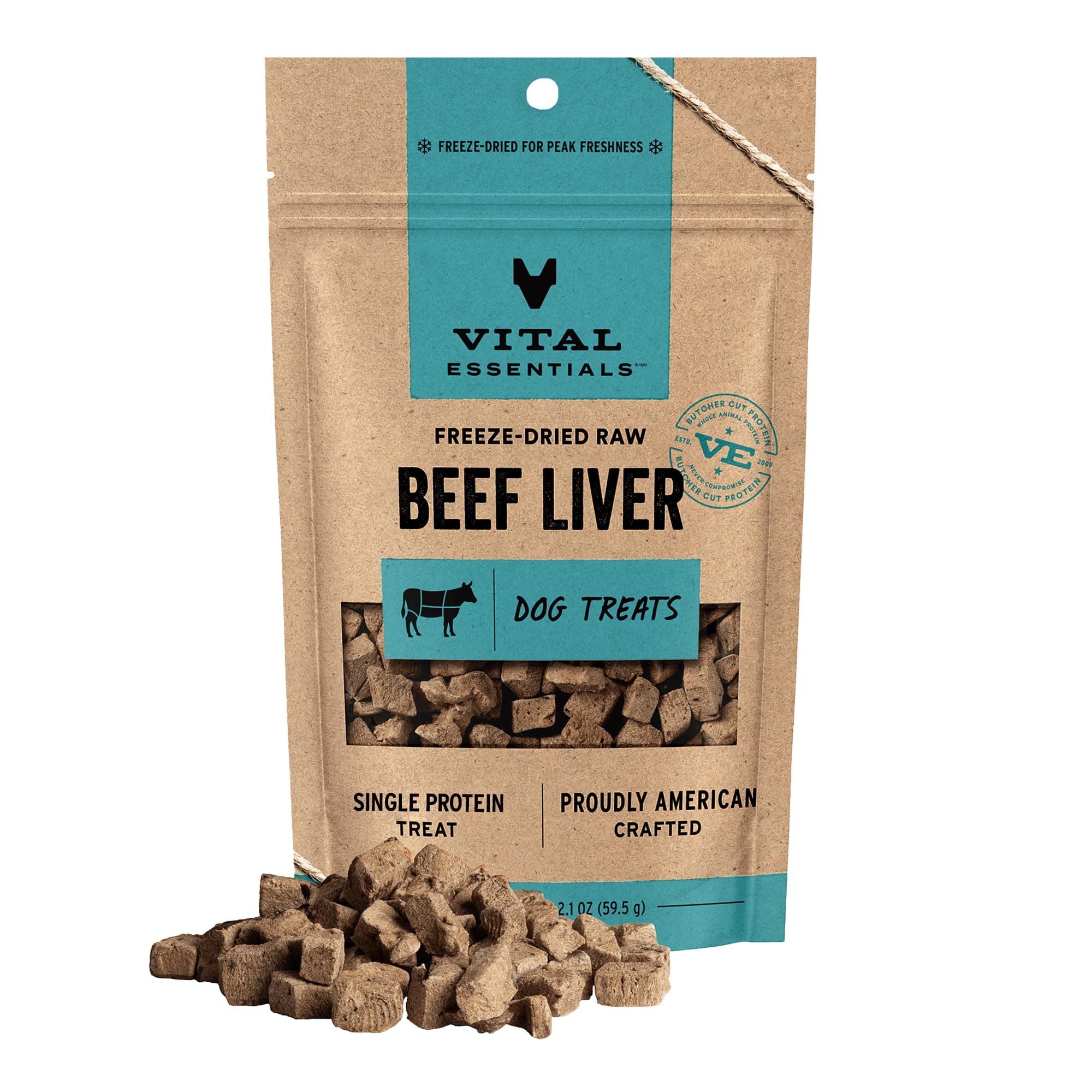 Vital Essentials Single Ingredient Beef Liver Dog Treats, 2.1 oz | Freeze-Dried Raw | Premium Quality High Protein Training Treats | Grain Free, Gluten Free, Filler Free Beef Liver 2.1 Ounce (Pack of 1)
