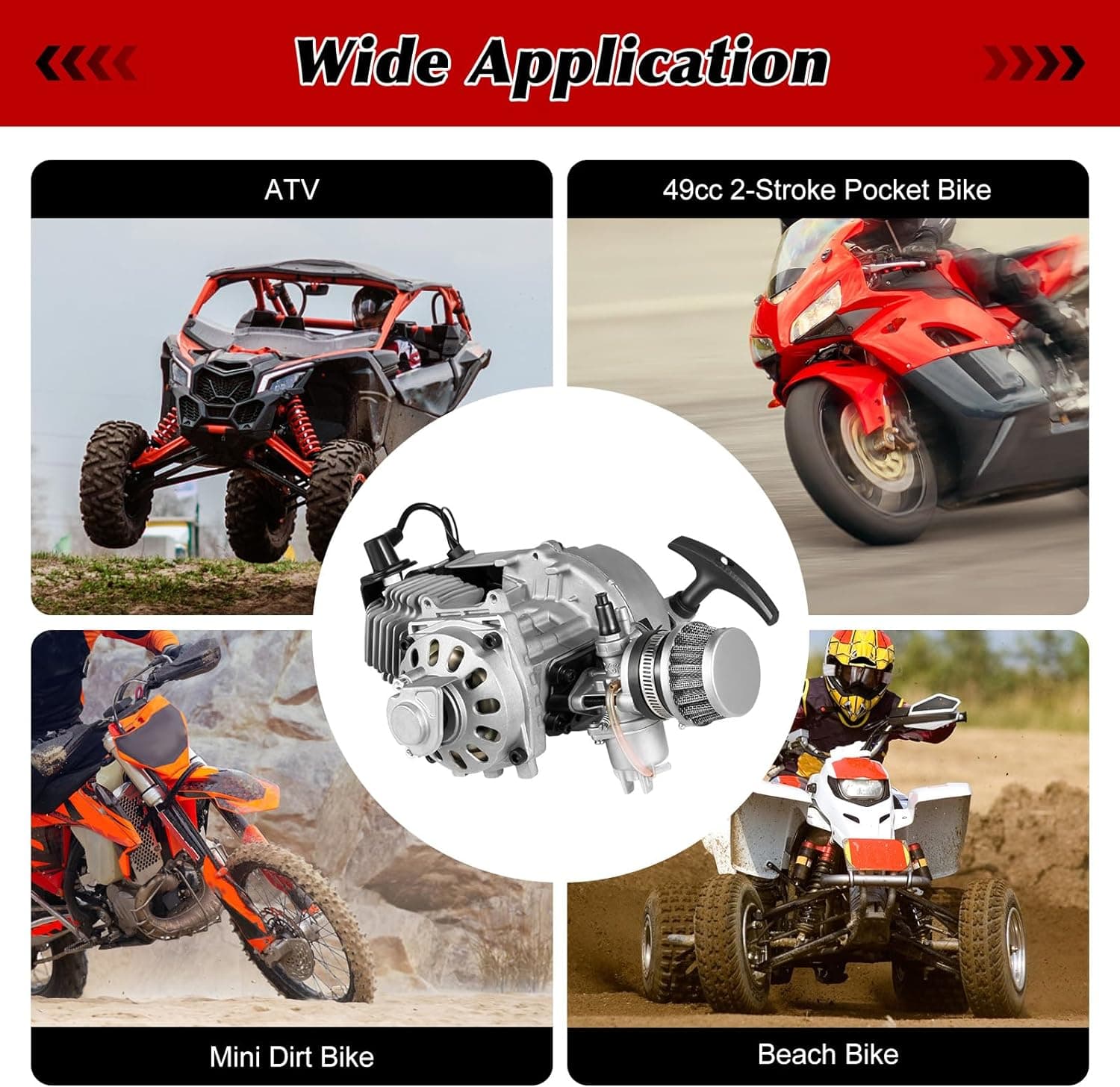 49cc Bicycle Engine Kit,2 Stroke Gas Motorized Bike Conversion Kit,Gasoline Petrol Bicycle Motor Refit Fit for Pocket Bike, Mini Dirt Bike, 1, Silver, Black - Image 10