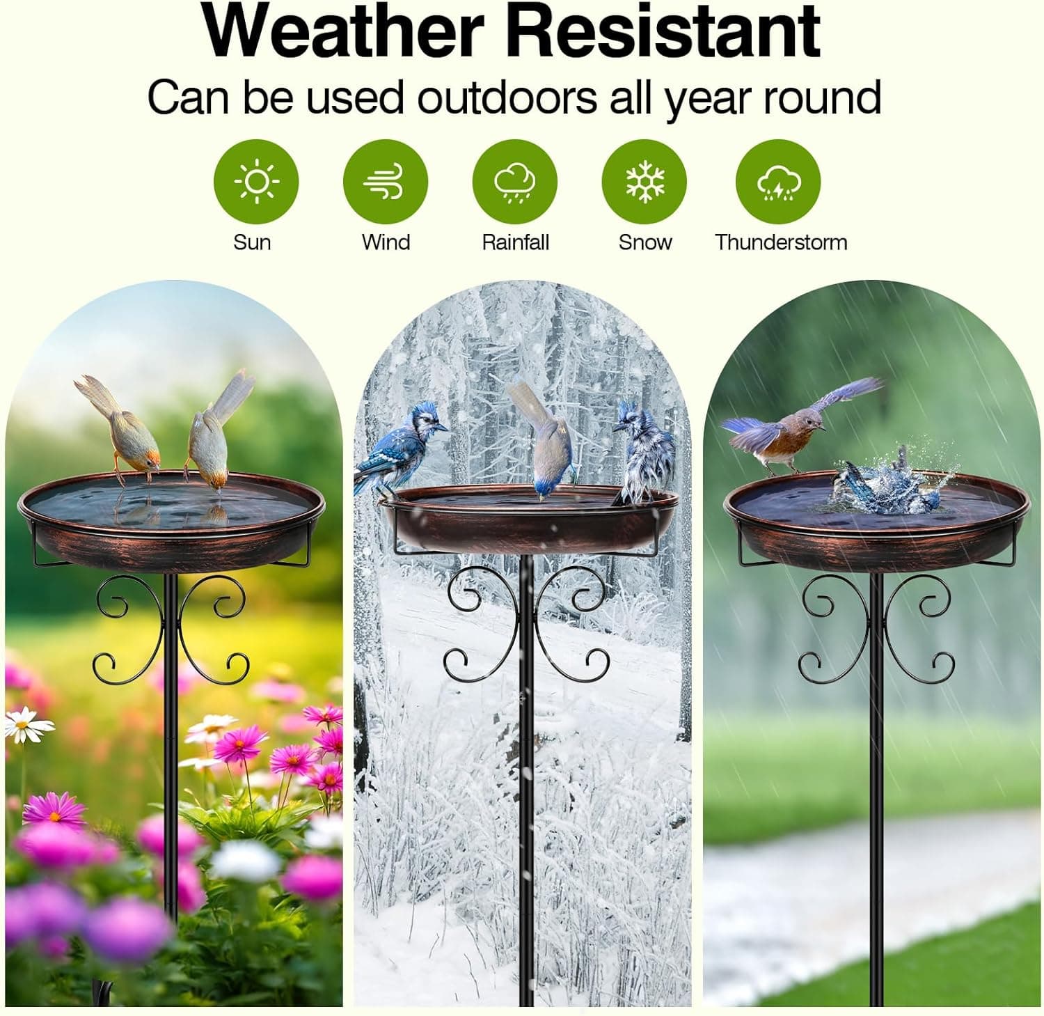 Daoeny 35In Metal Bird Bath for Outside, Vintage Freestanding Birdbaths & Birdfeeder, Bird Baths Feeder Bowl for Outdoors Garden Patio Yard Lawn Decor, Upgraded 5-Pronged Base (Antique Bronze) - Image 6