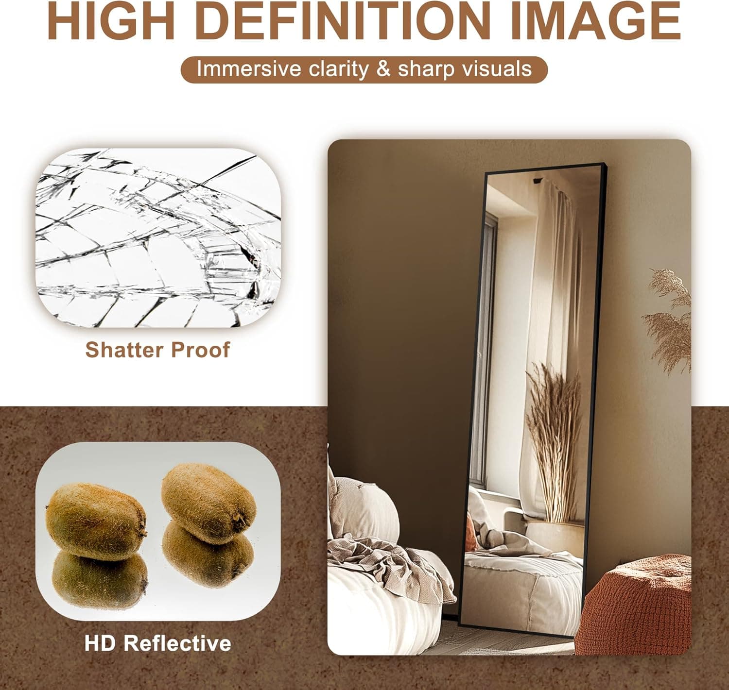 Delma Wall Full Length Mirror,Standing Mirror Full Body,Large Floor for Wall Door Bedroom Bathroom Living Room with Aluminium Frame(with Stand,56x15-Black) Rect Black 56"L x 15"W - Image 4