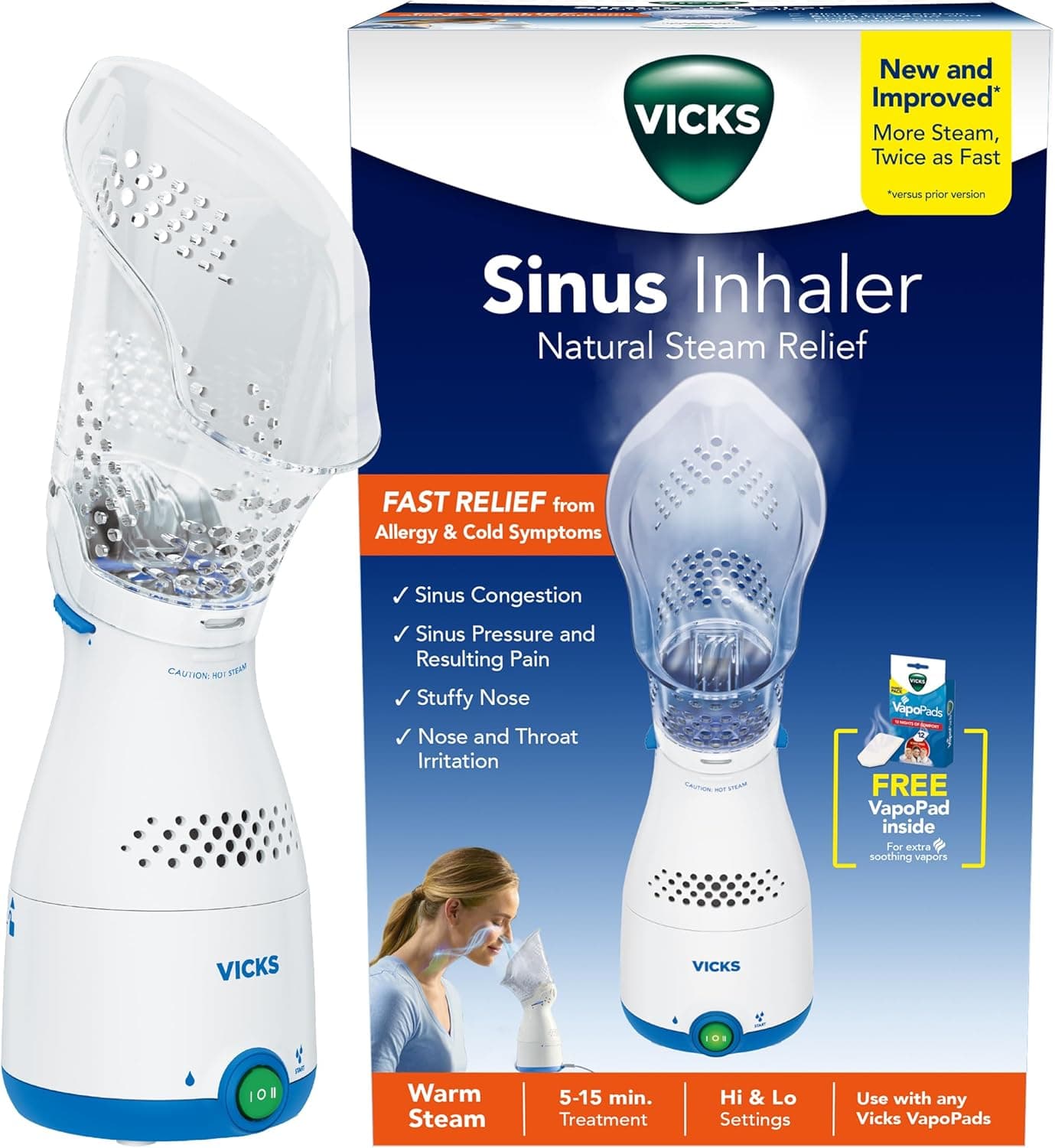 Amazon.com: Vicks Sinus Inhaler, Plug-in Non-Medicated Steam Inhaler for Sinus Relief, Allergies, Congestion & Colds, Vocal Steamer, Soothes Nasal & Throat Passages, Works with VapoPads (1 Included) : Health & Household