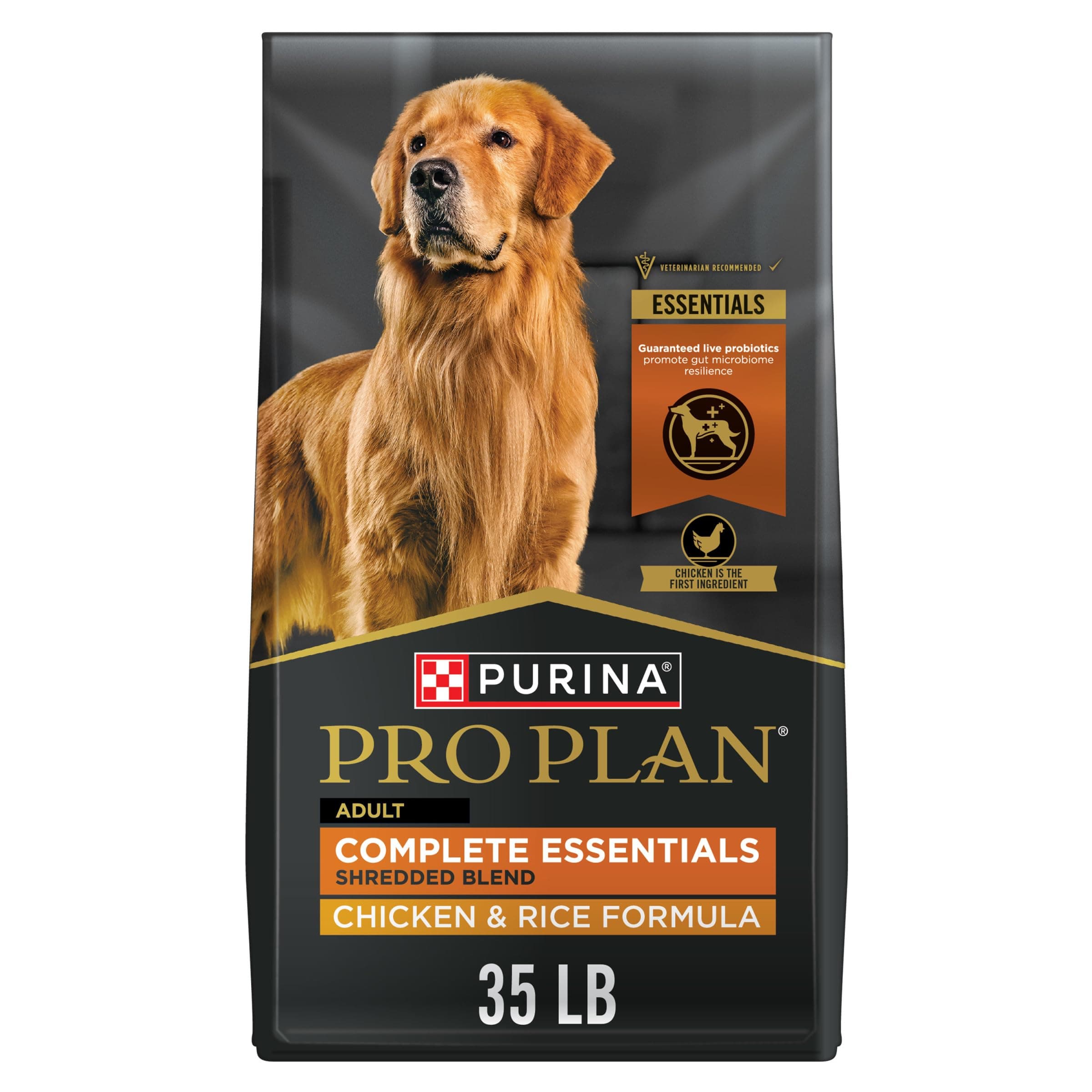 Purina Pro Plan Complete Essentials Shredded Blend Chicken and Rice Dog Food Dry Formula with Probiotics for Dogs - 35 lb. Bag Chicken & Rice 35 Pound (Pack of 1)