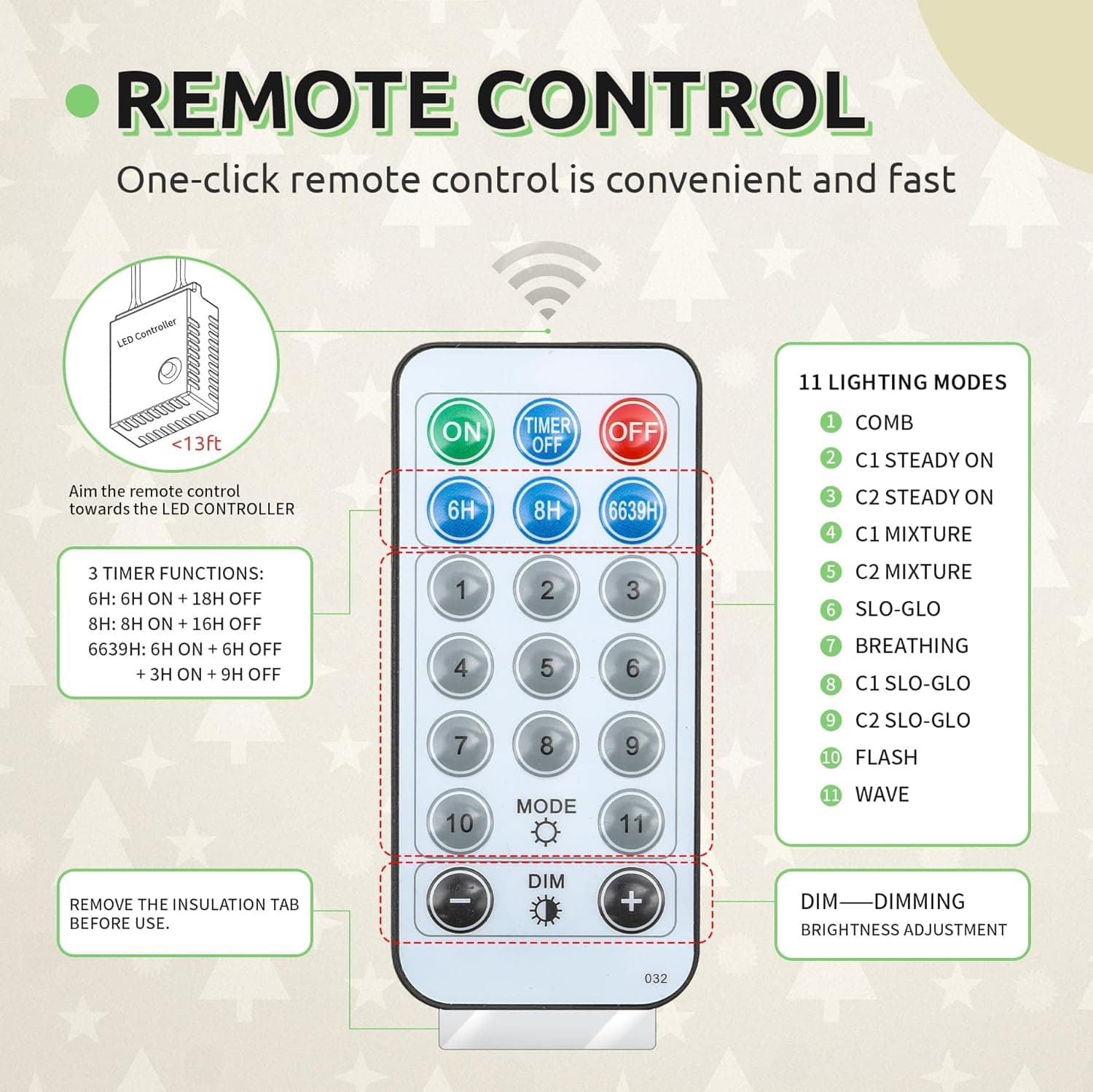 GOOBED Prelit Christmas Tree with Remote, 6 FT Green Christmas Tree with Hinged Branches & Foldable Stand, Artificial Xmas Tree Pre Lit with 250 LED Lights & Timer - Image 7