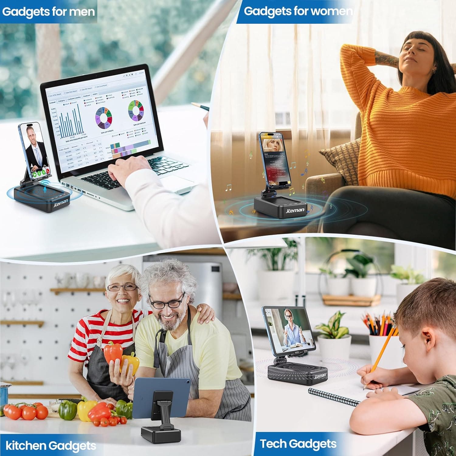Cell Phone Stand with Wireless Bluetooth Speaker and Anti-Slip Base HD Surround Sound Perfect for Home and Outdoors with Bluetooth Speaker for Desk Compatible with iPhone/ipad/Samsung Galaxy Black - Image 3