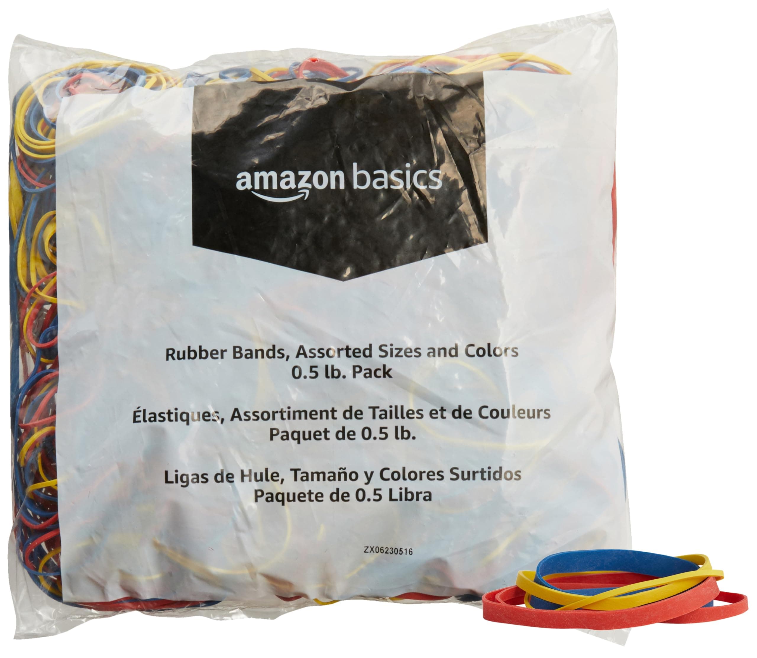 Amazon Basics Assorted Size and Color Rubber Bands, 0.5 lb. Size Assorted 0.5 Pound Pack