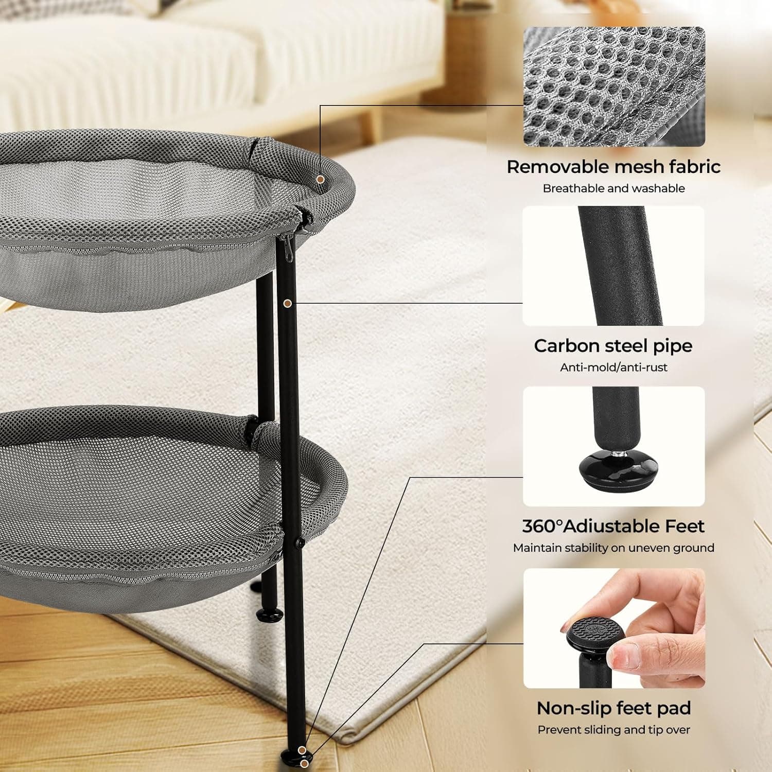 Double Cat Hammock Bed，Elevated and Raised Cat Beds for Indoor and Large Cats - Image 4