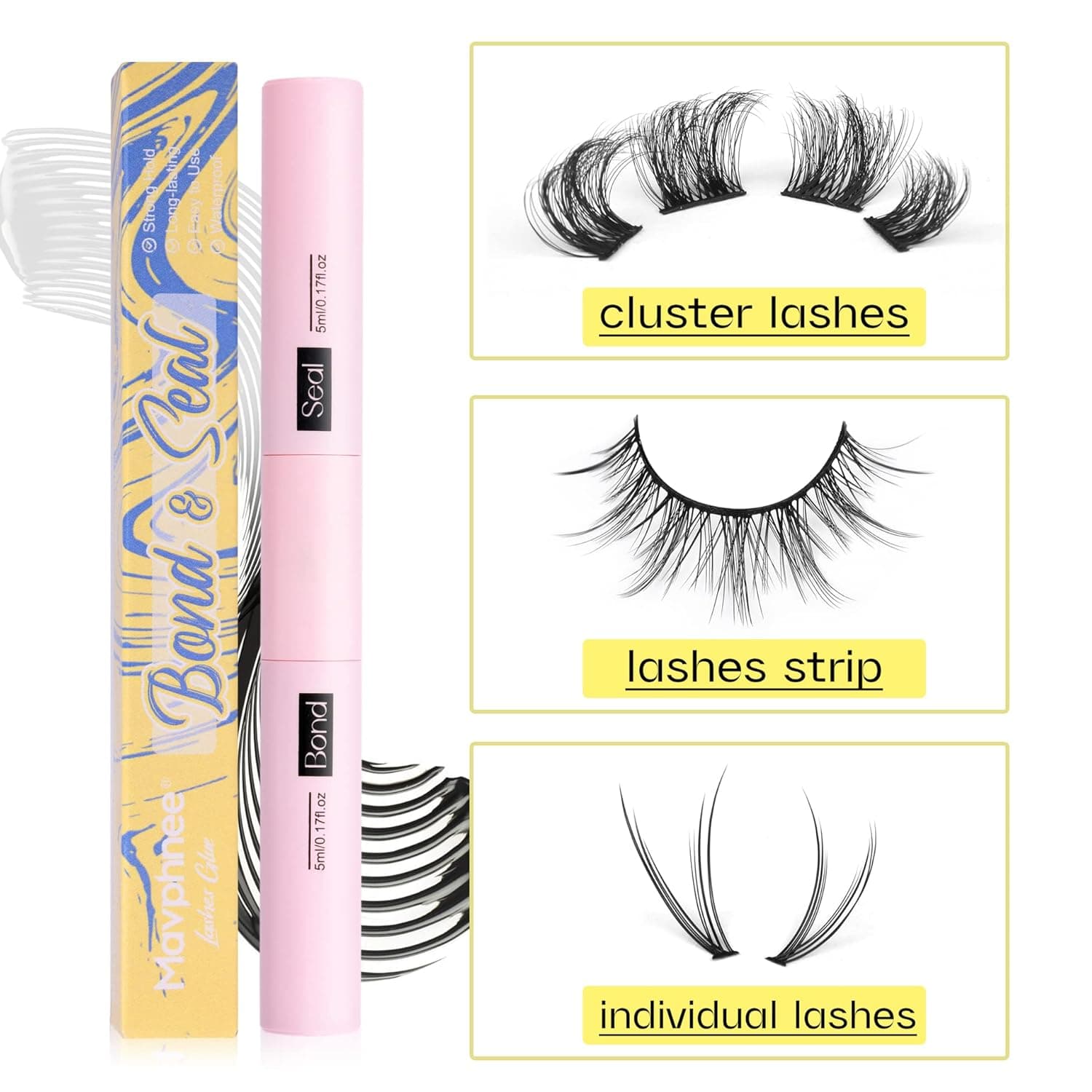 Lash Glue Bond and Seal Long Lasting Strong Hold Waterproof 2 in 1 Cluster Eyelash Glue for DIY Lash Extensions by Mavphnee Lash Bond and Seal - Image 8