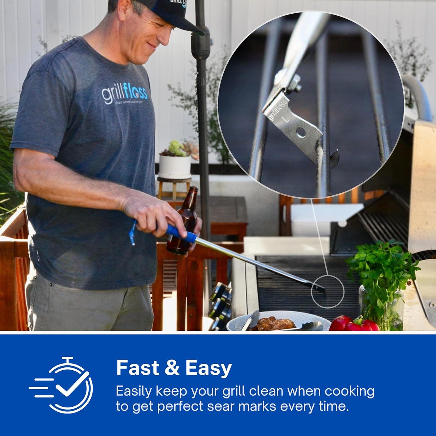 Grill Floss Premium Grill Scraper for Outdoor Grill with Round Grates - Bristle Free Grill Brush for Outdoor Grill - BBQ Grill Grate Cleaner Cleans Top and Bottom of Grill Without Lifting Grates - Image 4