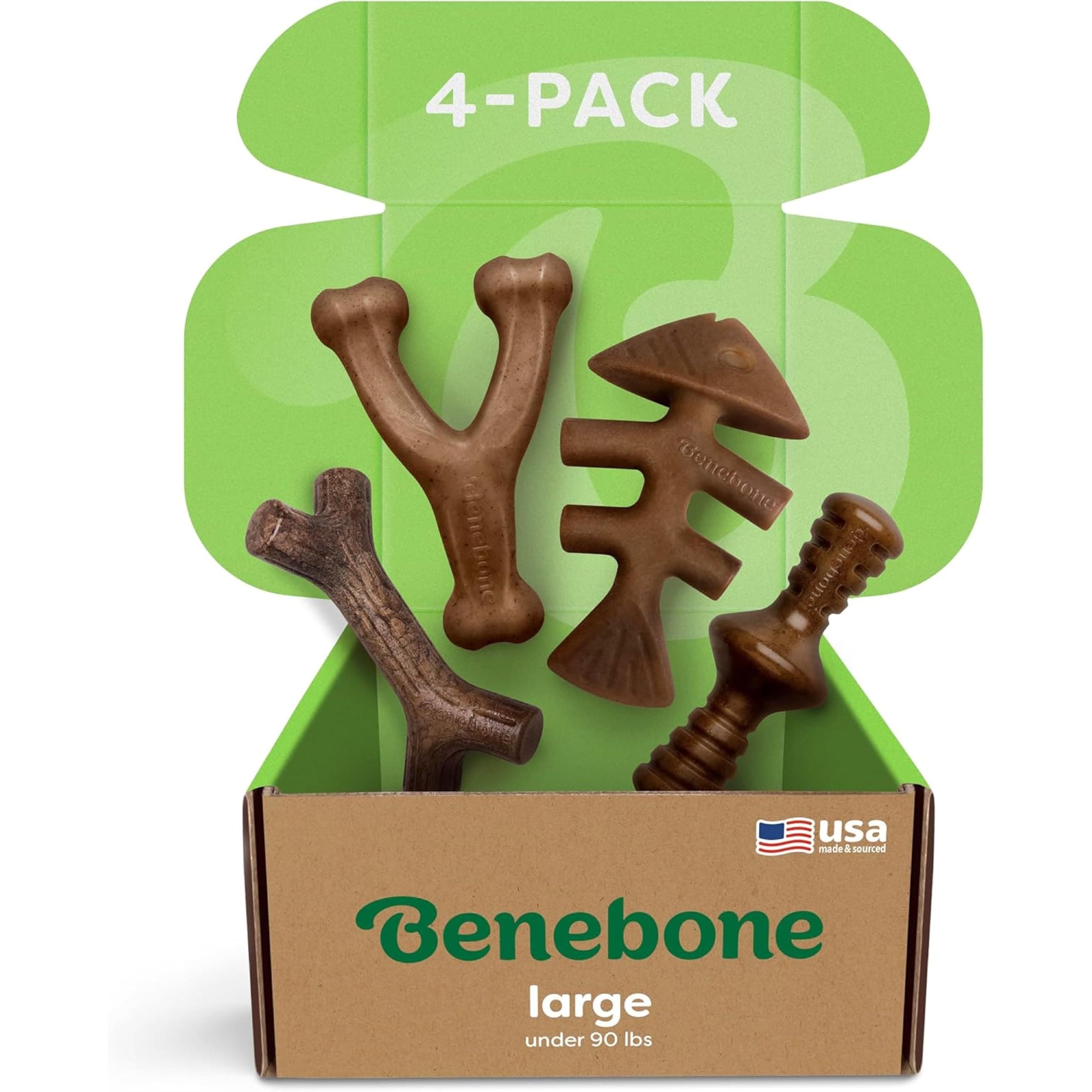 Benebone Large 4-Pack Dog Toys for Aggressive Chewers – Durable Dog Bones, Made in USA – Dog Toys for Large Dogs Under 90 lbs Large 4 Pack