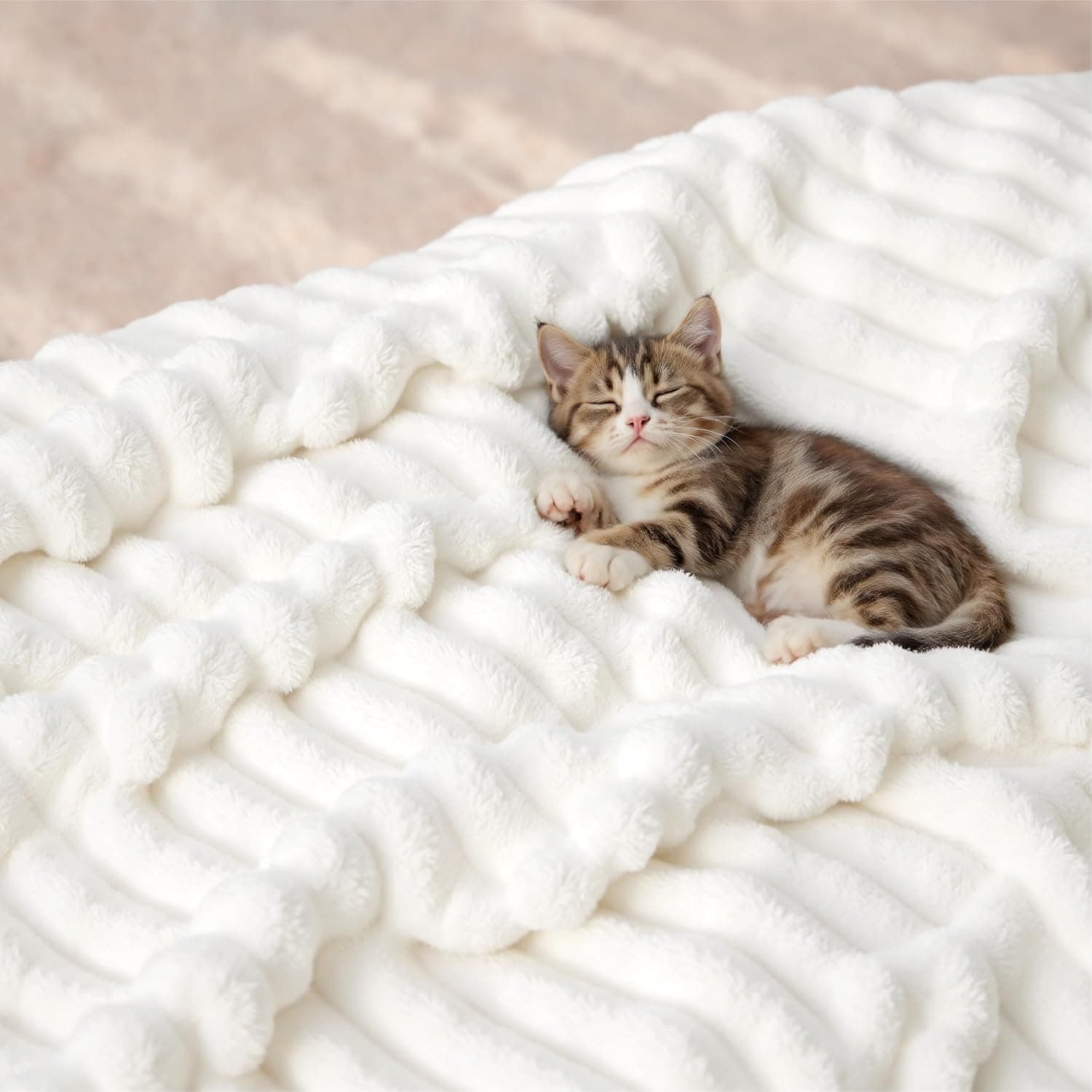 Bedsure GentleSoft Blankets Queen Size for Bed - Cozy Soft Sofa Couch Cover Blankets for Women, Cute Large Bedding Fleece Throws for Girls, Off White, 90x90 Inches Off White Queen (90" x 90") - Image 8