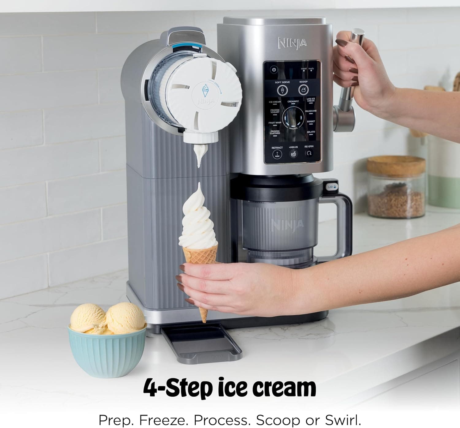 Ninja CREAMi Scoop & Swirl Ice Cream and Soft Serve Maker, Sorbet, Milkshake, Frozen Yogurt, Low Calories Program & More, 13-in-1, Soft Serve Handle & (2) CREAMi 2-in-1 16oz Pints, NC701 CREAMi Swirl - Image 11