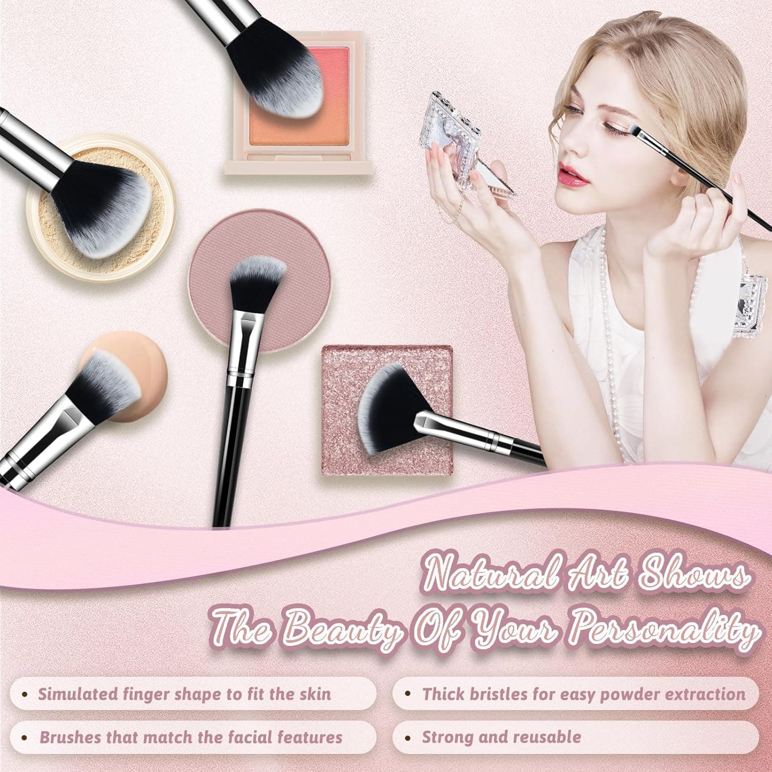 Makeup Brush Set, Premium Synthetic 14 Pcs Makeup Brushes, Travel Makeup Brush Set for Foundation, Concealer, Blush and Eyeshadow Brush(Black) - Image 4
