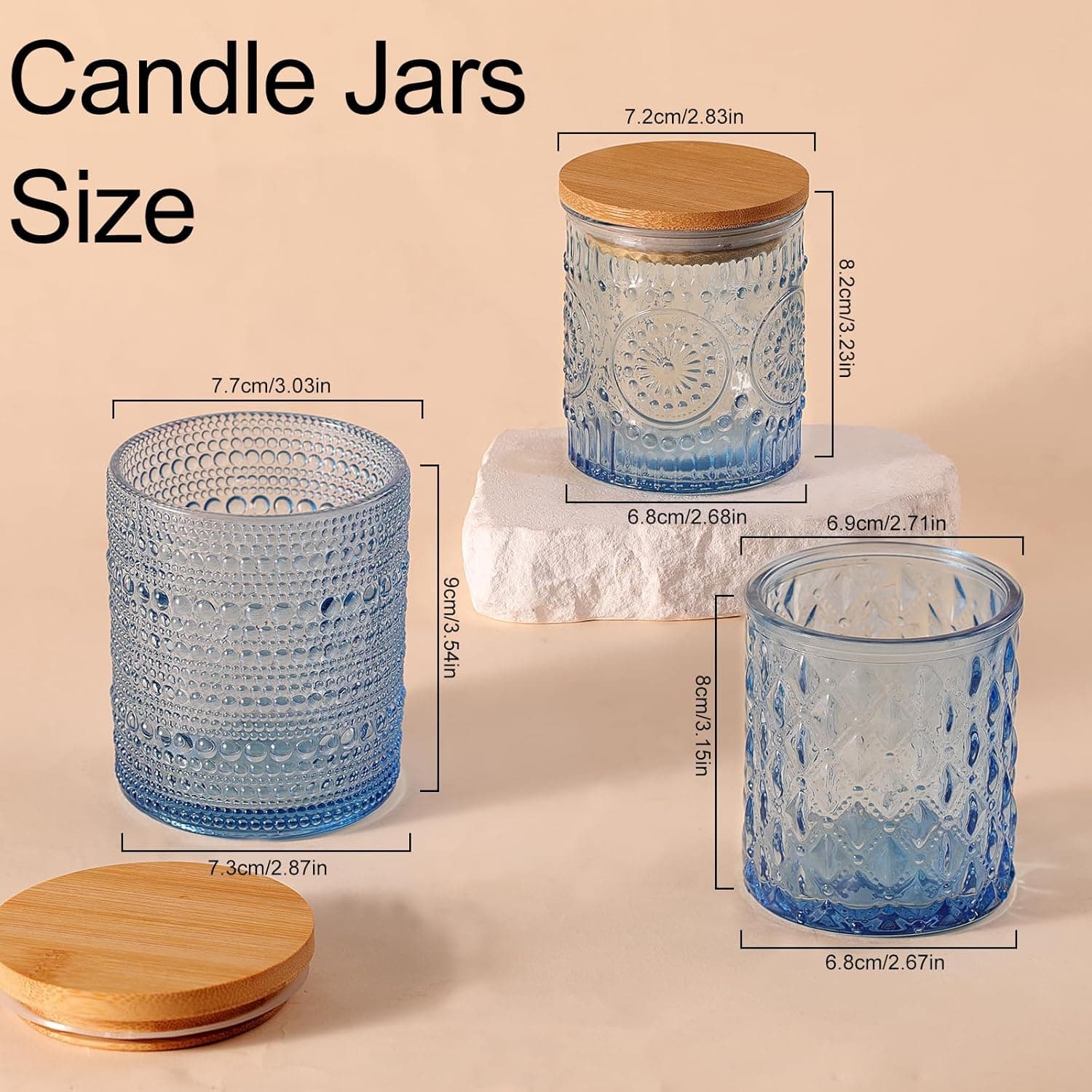 DARJEN 12 Pack Blue Candle Jars for Making Candles- 3 Styles Glass Candle Making Jars Bulk with Bamboo Lids and Labels, Candle Making Supplies Candle Vessels for DIY Gifts - Image 3