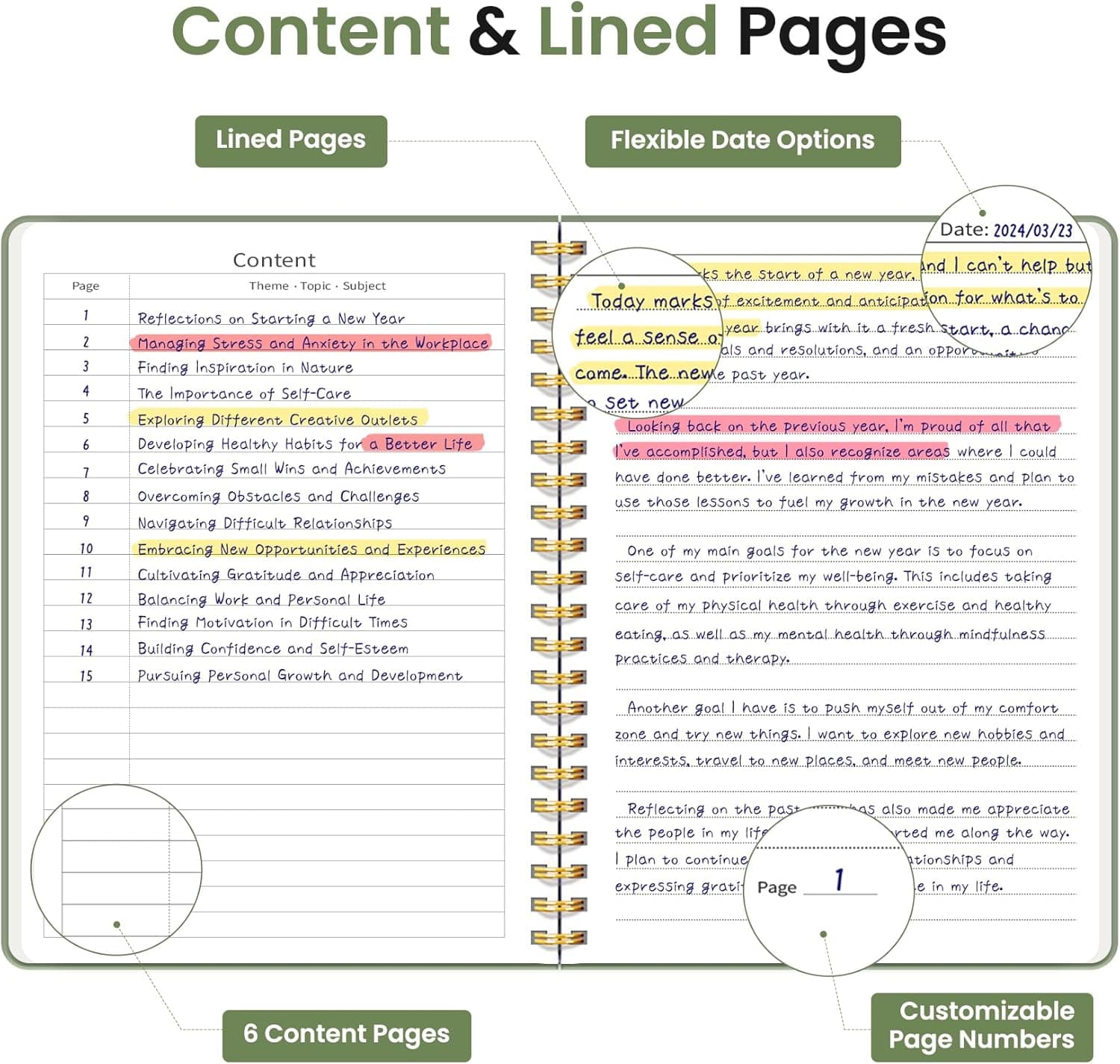 Taja Lined Spiral Journal Notebook for Women & Men, 140 Pages, College Ruled Hardcover Notebook for Work & Note Taking, Journals for Writing, A5(5.7" x 7.9") - Green A.Green a-Lined(1 Pack) - Image 4