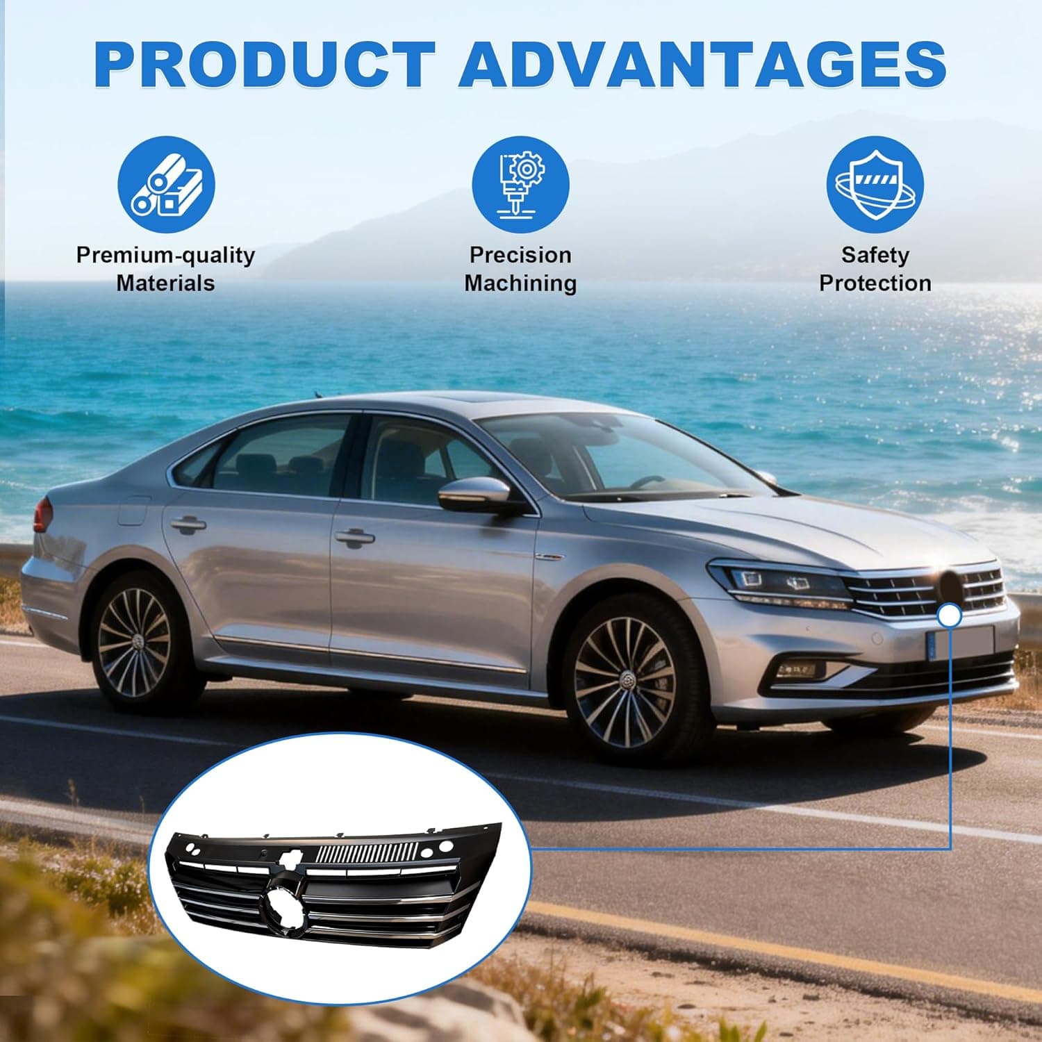 Front Molding Grille Grill Chrome For 2012 2013 2014 2015 Volkswagen VW Passat 561853651COQE - Image 4