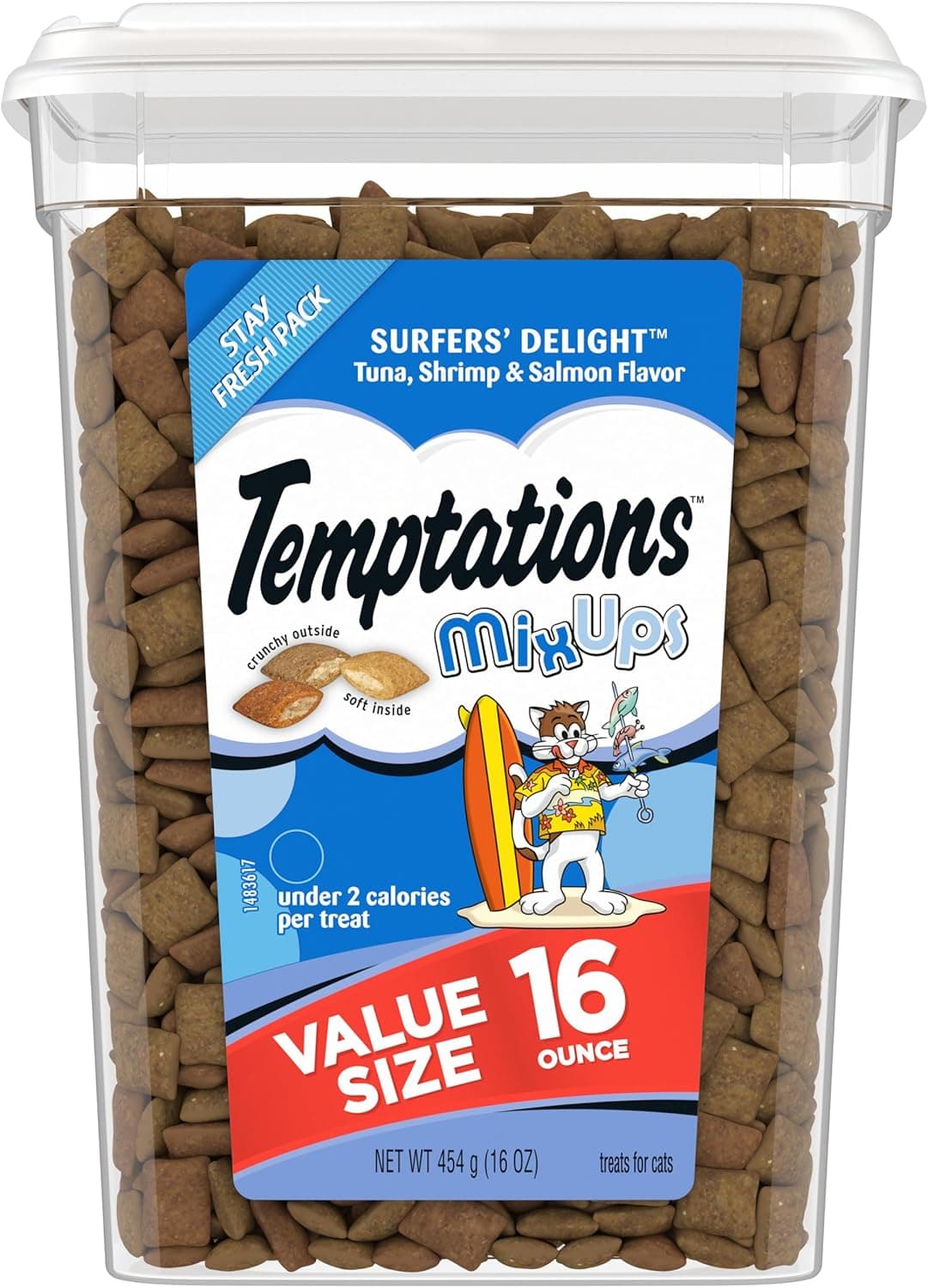 Temptations MixUps Surfer's Delight Flavor Crunchy and Soft Cat Treats, 16 oz. Tub Tuna, Shrimp, Salmon 1 Pound (Pack of 1) - Image 2