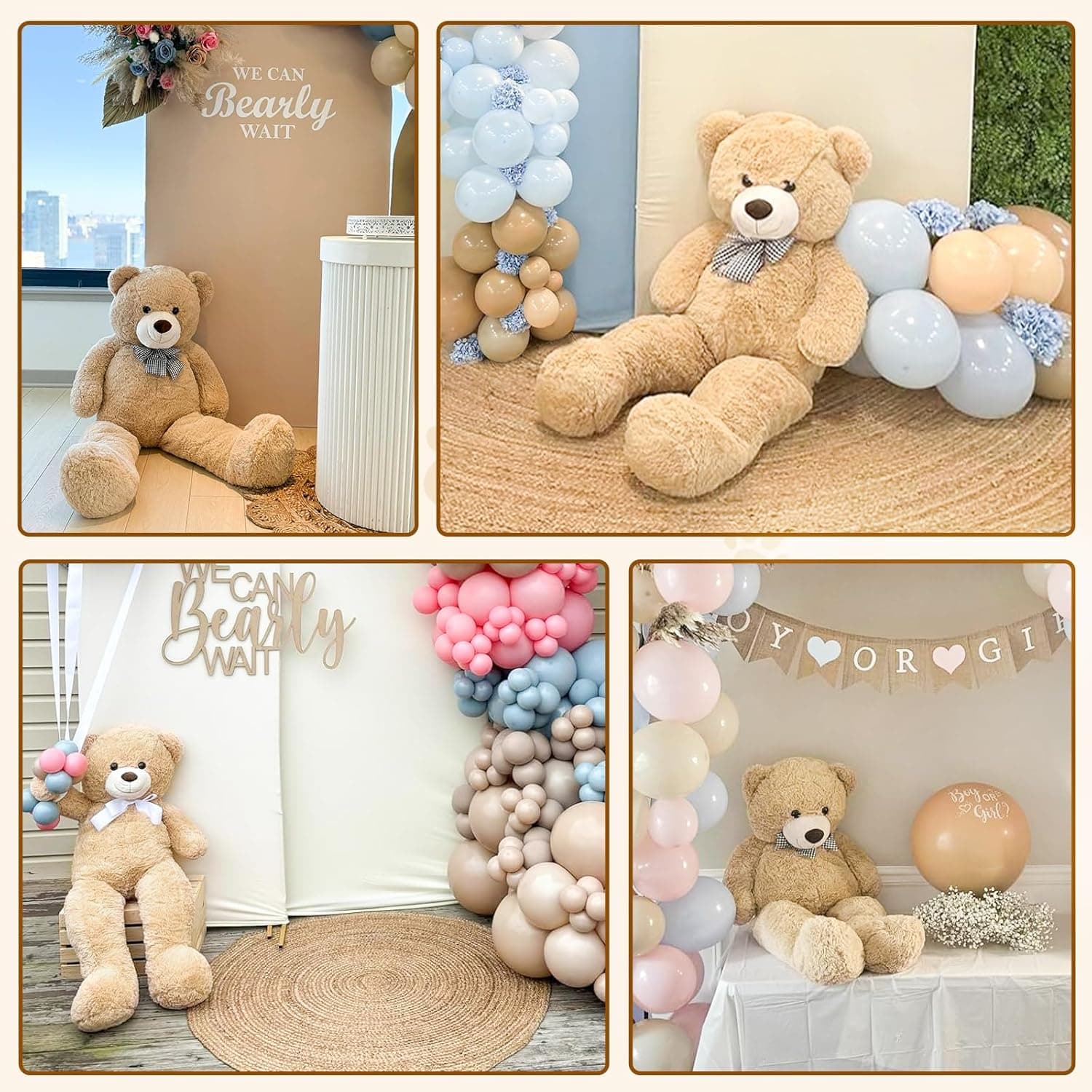 MaoGoLan Giant Teddy Bear 4 Feet,Adorable and Cuddly Big Bear Stuffed Animal 47", Classic Teddy Bear Plush Gift Decoration for Baby Shower,Party,Birthday,Valentines Day,Tan Brown 47 inches - Image 7