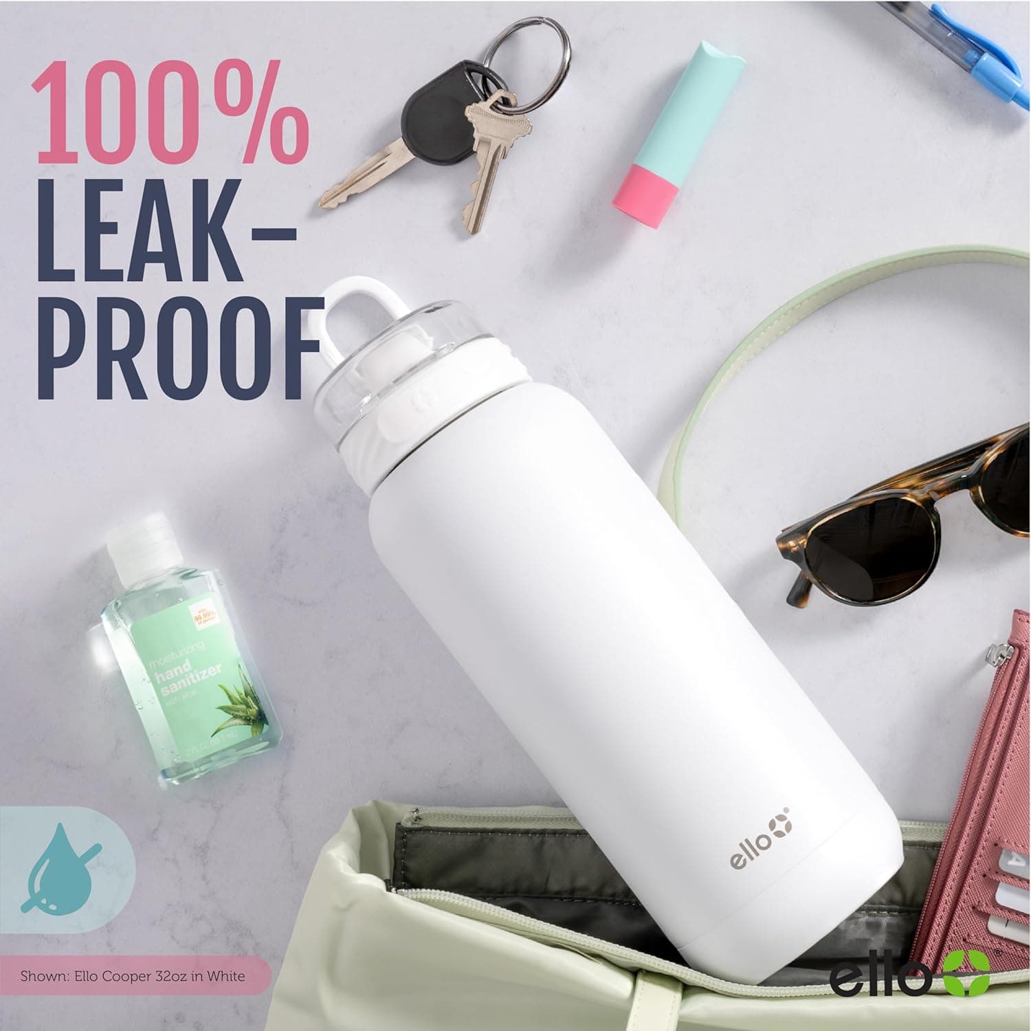 Ello Cooper 22oz Stainless Steel Water Bottle with Straw and Carry Handle, Double Walled and Vacuum Insulated Metal, Leak Proof Locking Lid with Soft Silicone Spout, Reusable, BPA Free, Lilac - Image 5