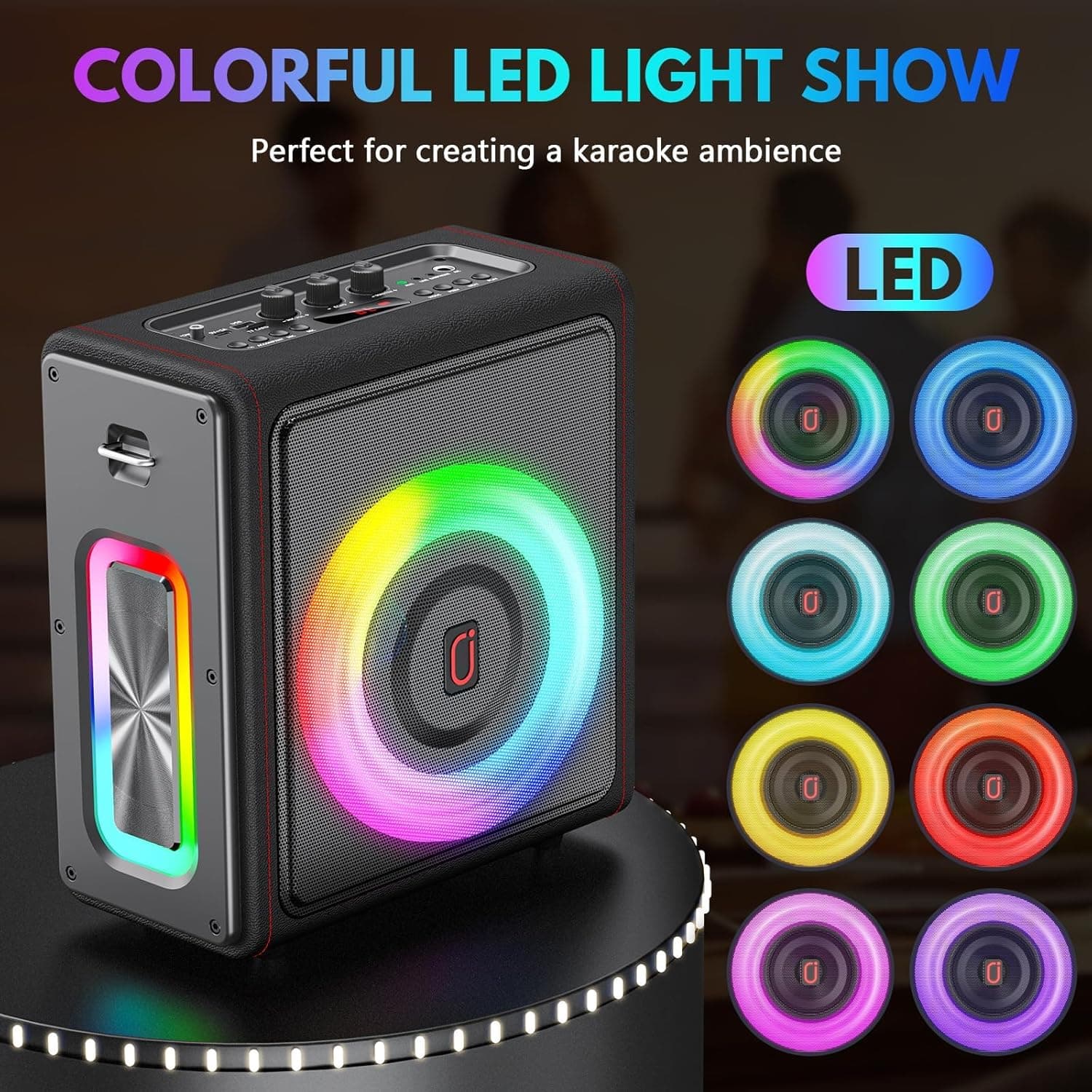 Máquina de Karaoke, Altavoz Bluetooth 5.3 Portátil con 2 Micrófonos Inalámbricos para Adultos, Sistema PA con Corrección de Tonos y Ajuste de Eco, Soporta TWS/TF Card/USB/AUX/Live para Fiesta en Casa 2Mics - Image 9