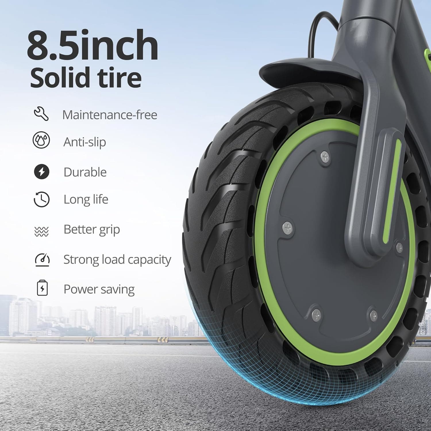Electric Scooter - 8.5"/10'' Solid Tires, 350W/500W Motor, Up to 19-22MPH and 21-24Miles Long-Range Portable Commuting Scooter for Adults with Double Braking System and App 350W 8.5'' 15Miles Green - Image 4