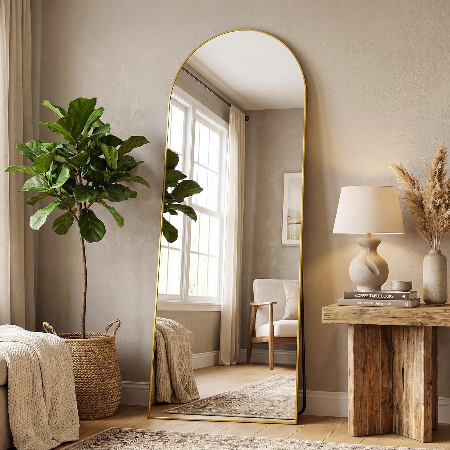 Espejo de cuerpo entero Antok, 58"x19" Espejo de pie, Espejos de cuerpo completo de pie con arco para dormitorio, montado en pared para sala de estar o guardarropa, Dorado 58"L x 19"W - Image 3