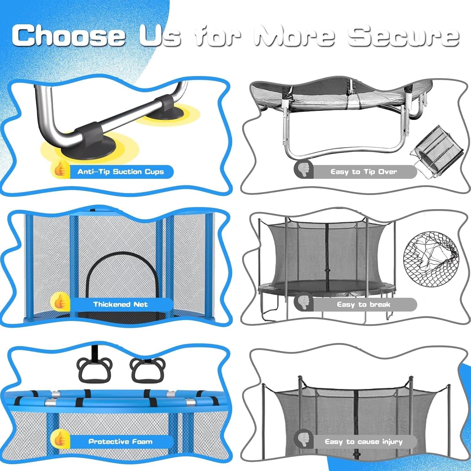 55" Trampoline for Kids with Enclosure, 440lbs Capacity Indoor & Outdoor Toddler Trampoline with Adjustable Gymnastics Bar & Toys, for Boys & Girls Blue - Image 7