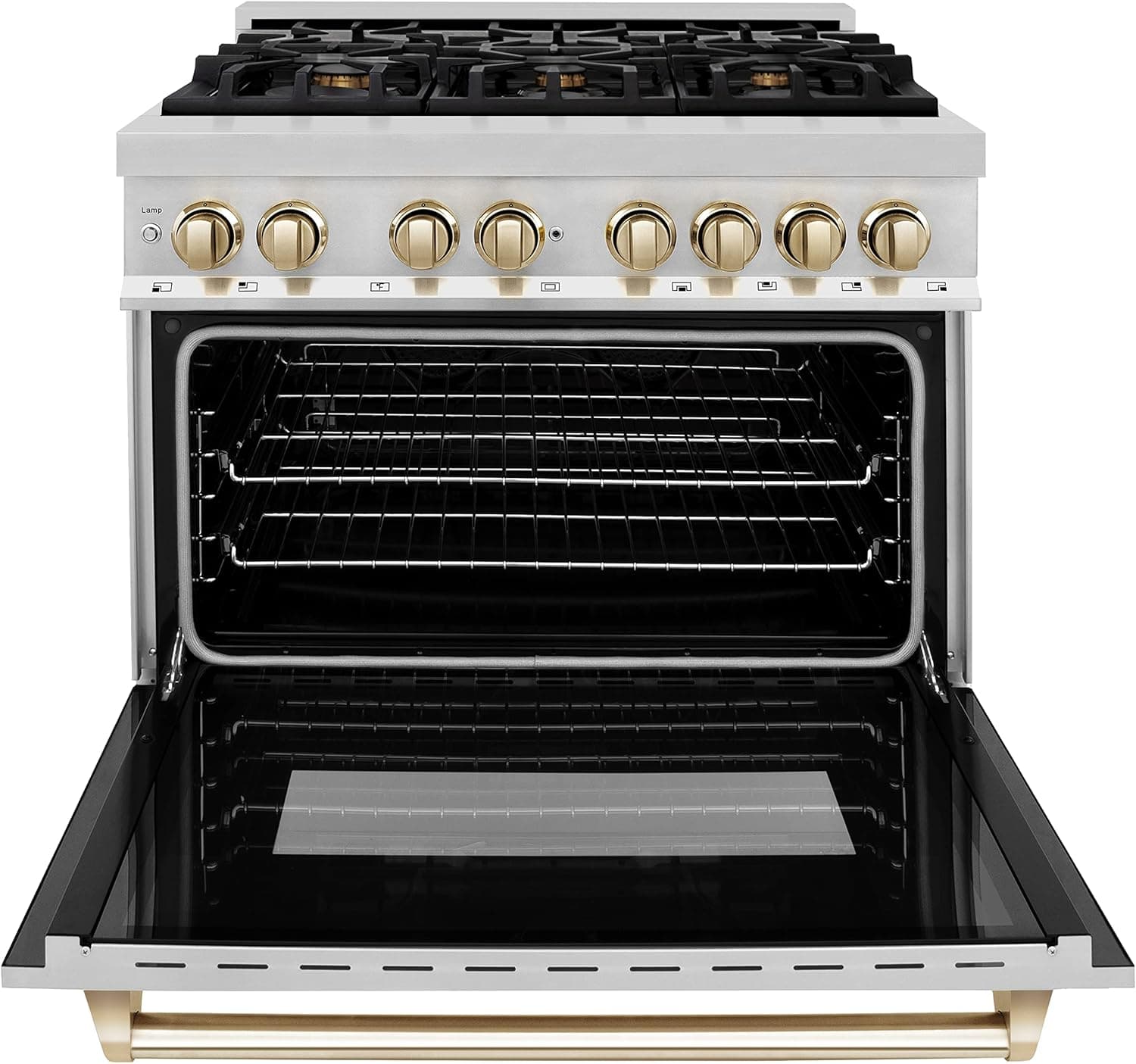 ZLINE Autograph Edition 36 in. 4.6 cu. ft. Legacy Dual Fuel Range with 6 Burner Gas Cooktop and Electric Convection Oven in Stainless Steel and Polished Gold Accents (RAZ-36-G) - Image 2