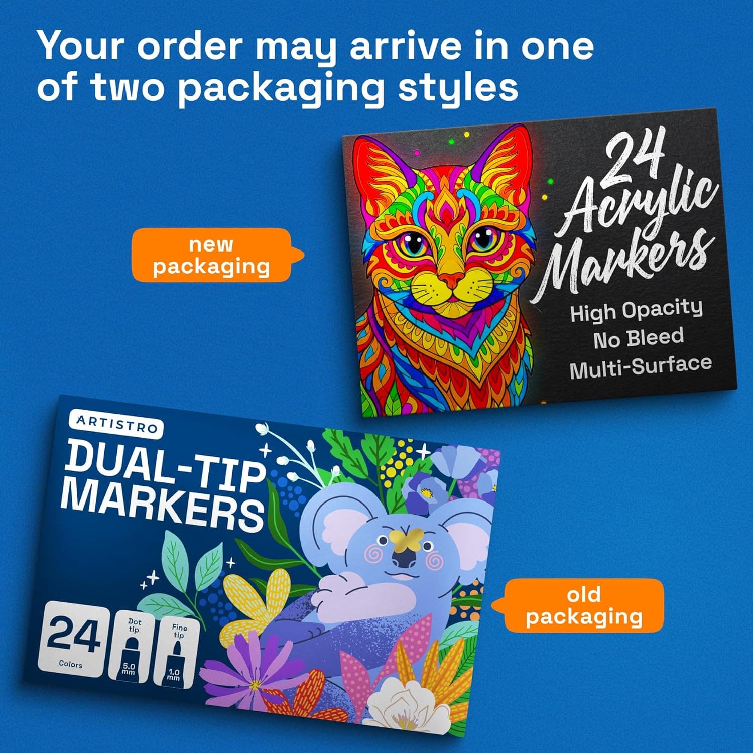 ARTISTRO 24 Marcadores de Pintura Acrílica para Piedra, Tela, Madera, Vidrio, Decoración - Plumas de Pintura de Doble Punta para Libros para Colorear para Adultos, Adolescentes, Niños - Kit de Suministros de Arte y Manualidades - Idea de Regalo 24 Multicolor - Image 9