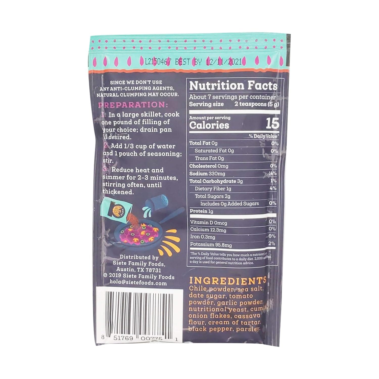 Siete Mild Taco Seasoning Mix | Gluten Free | Vegan | Paleo | Preservative Free | Whole 30 Approved (1 Packet) Mild, 1 Pack - Image 4