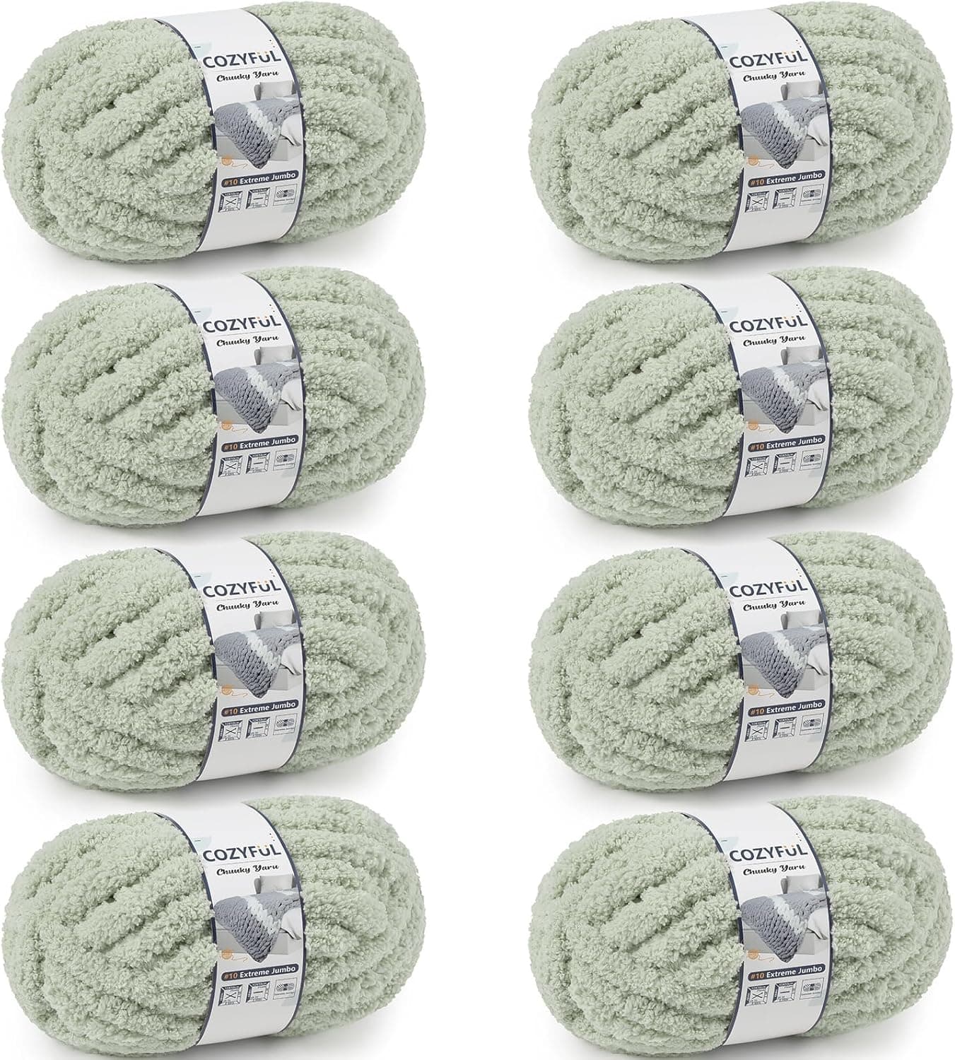 Chunky Yarn for Hand Knitting - #10 Chunky Chenille Yarn, Jumbo Big Thick Chunky Yarns for Crocheting, Super Bulky Chunky Knit Blanket Yarns, 8 Skein (25 yds 8 oz Each Skein), Sage Green 8 Pack Sage Green - Image 2