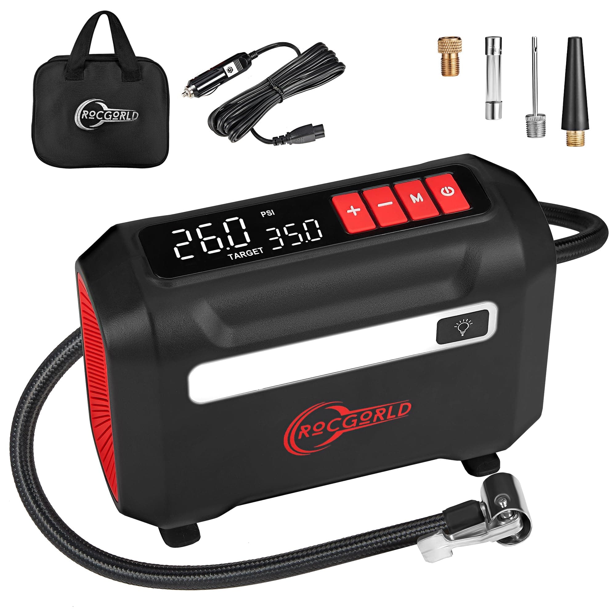R8 Tire Inflator Portable Air Compressor, DC 12V Air Compressor Portable with Large Dual Digital Screen, 3X Faster Inflation Air Pump for Car, Bike, Ball, Motor Red