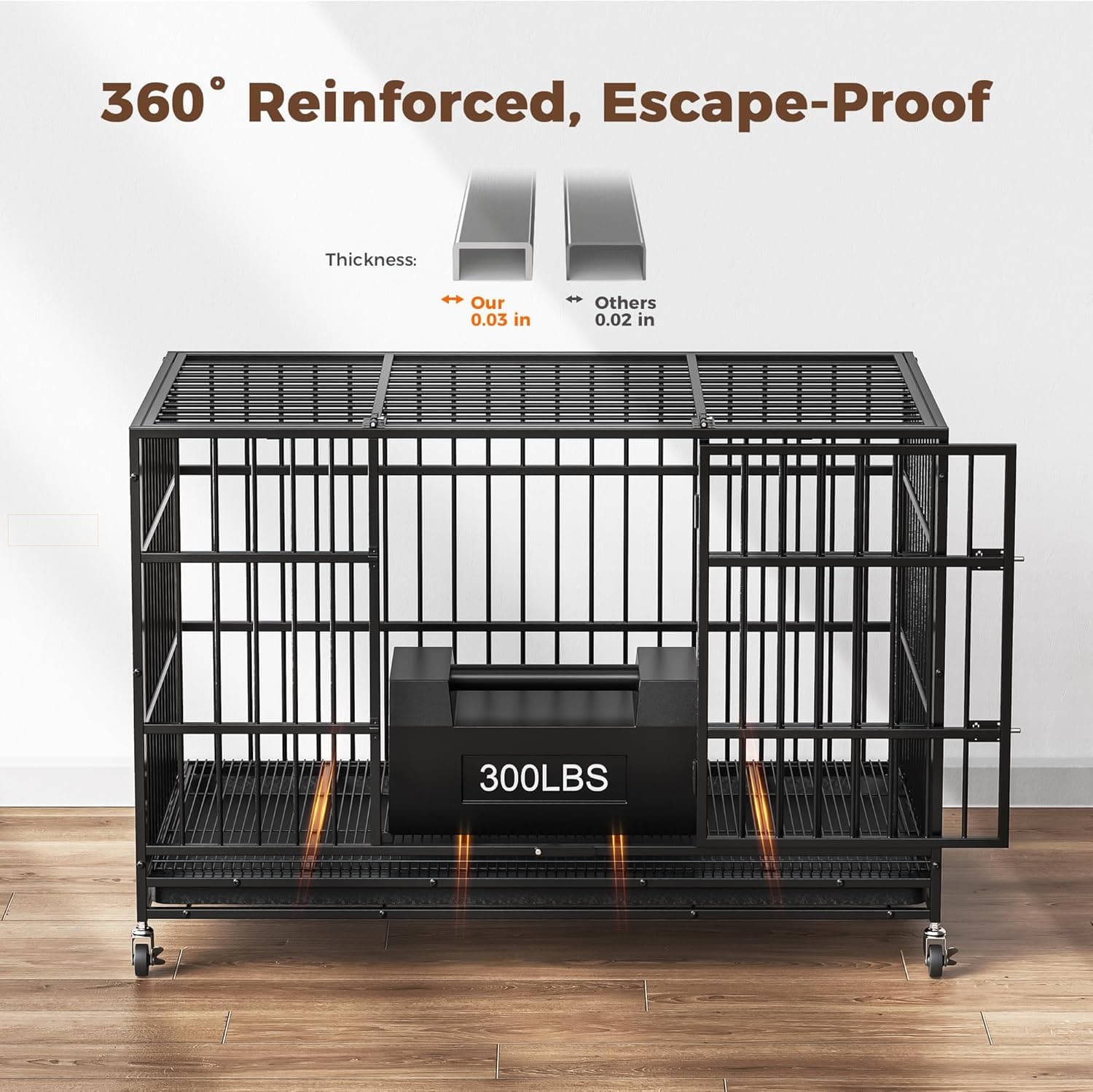 48"/38" Dog Crates for Large Dogs, Upgraded 4 Lockable Wheels, Removable Door, Dog Kennel Indoor, Max Load 300Lbs, Easy to Clean, Removable Tray, XL Dog Cage for Large and Medium Dogs 48 Inch - Image 4