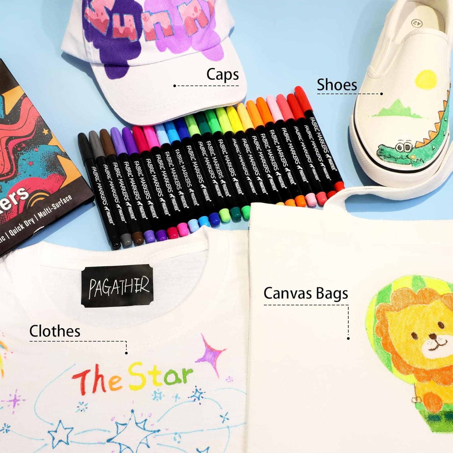 Fabric Markers Permanent for Clothes, 20 Colors Fine Tips Paint Pens for Clothing Canvas Tote Bags T-Shirt and Shoes, Non Toxic Ink for Kids and Adults - Image 7