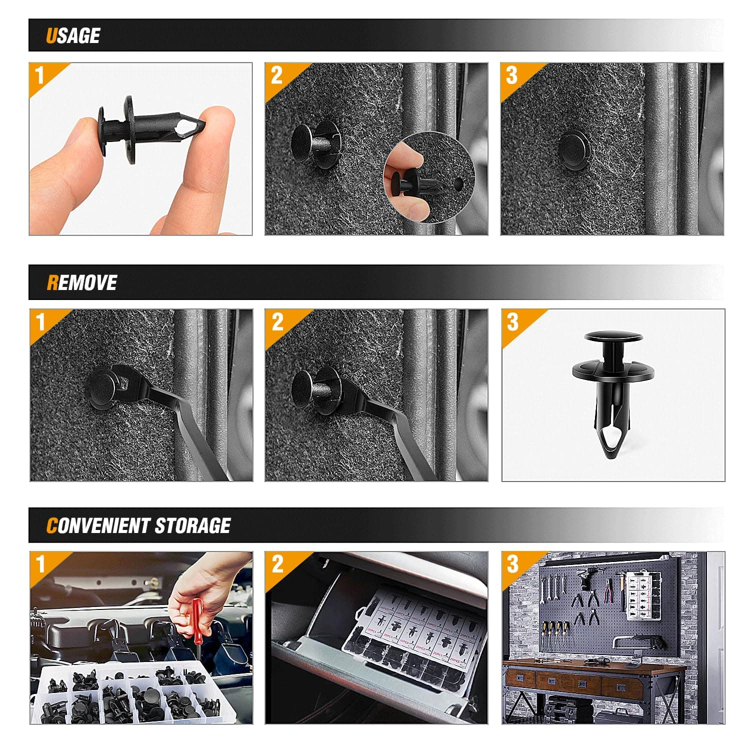 GOOACC - GRC-33 240PCS Bumper Retainer Clips Car Plastic Rivets Fasteners Push Retainer Kit Most Popular Sizes Auto Push Pin Rivets Set -Door Trim Panel Fender Clips for GM Ford Toyota Honda Chrysler 240Pcs Clips + 5 Remover Retainer Kit - Image 5