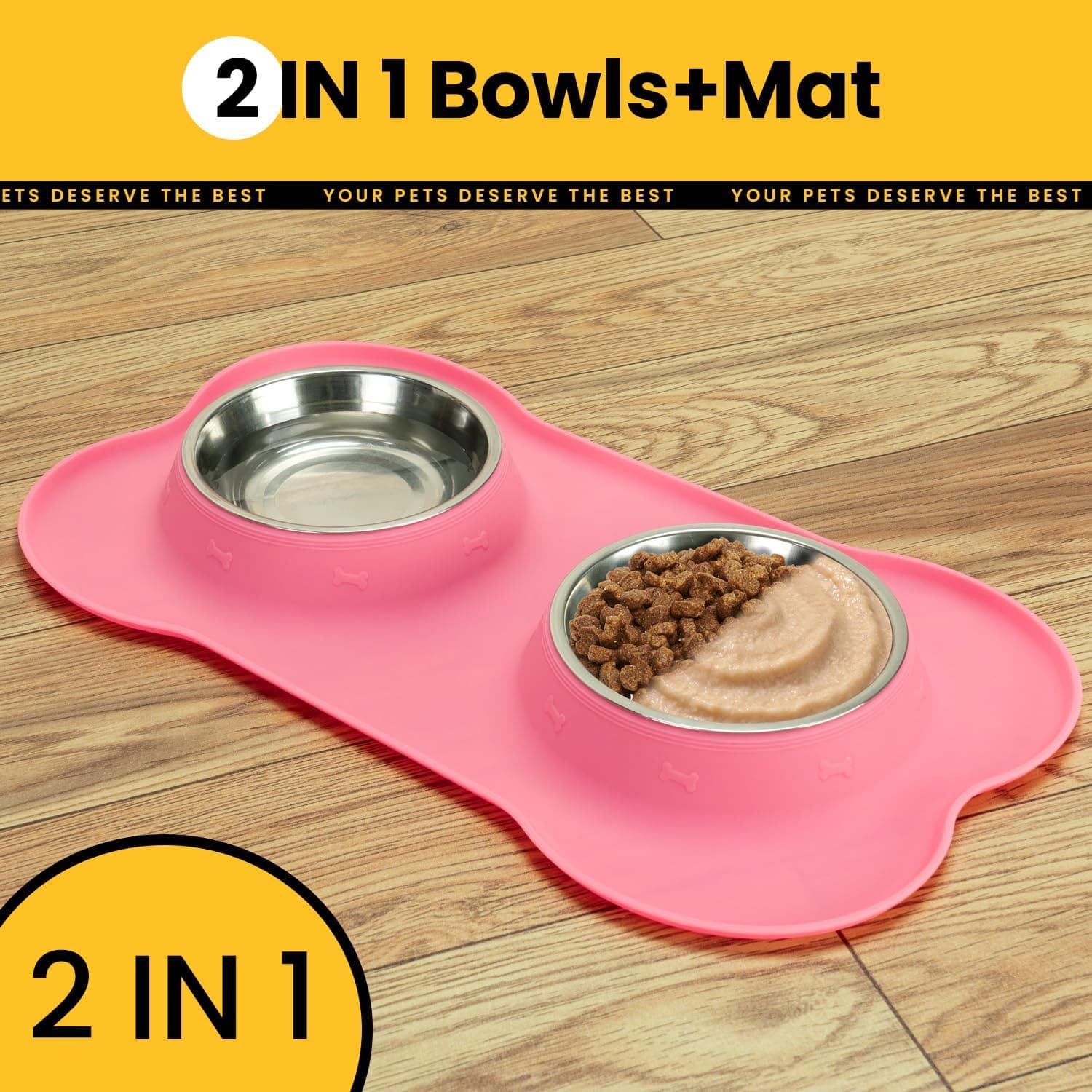 Dog Bowls with Silicone Feeding Mat, No Spill Food Water Dish Set, Dishwasher Safe, 2 Stainless Steel Puppy Bowls, Suitable for Tiny Dogs Kittens Cats Rabbits Pets under 8lbs, Extra Small, Pink Pink Extra Small-5 oz - Image 9