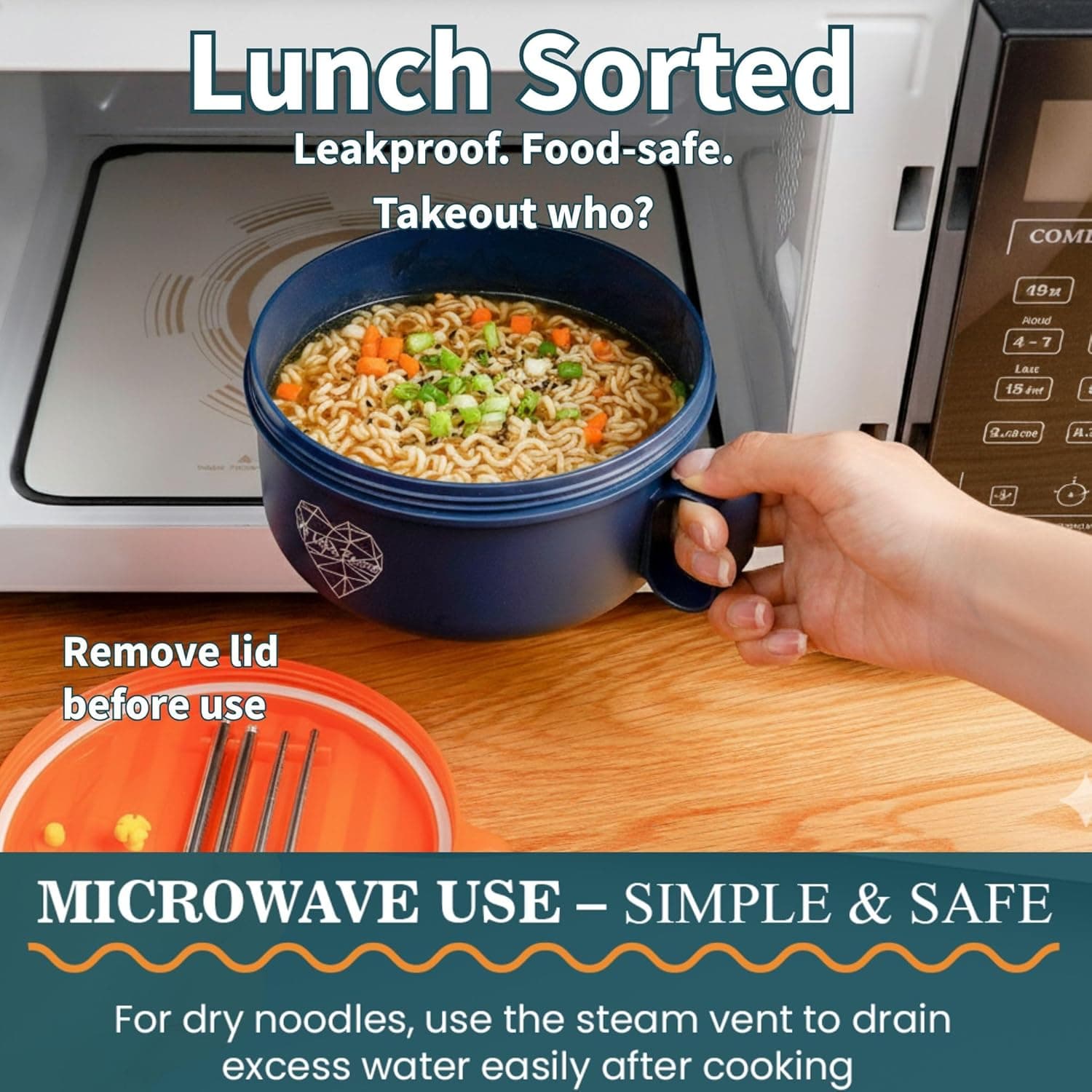 AI LOVE PEACE 拉面碗，40盎司微波炉可用的面条锅，适合拉面、越南河粉、汤和意大利面，洗碗机安全且便携，理想用于家庭、办公室、宿舍或作为礼物（橙色）橙色 40盎司（单碗） - Image 3