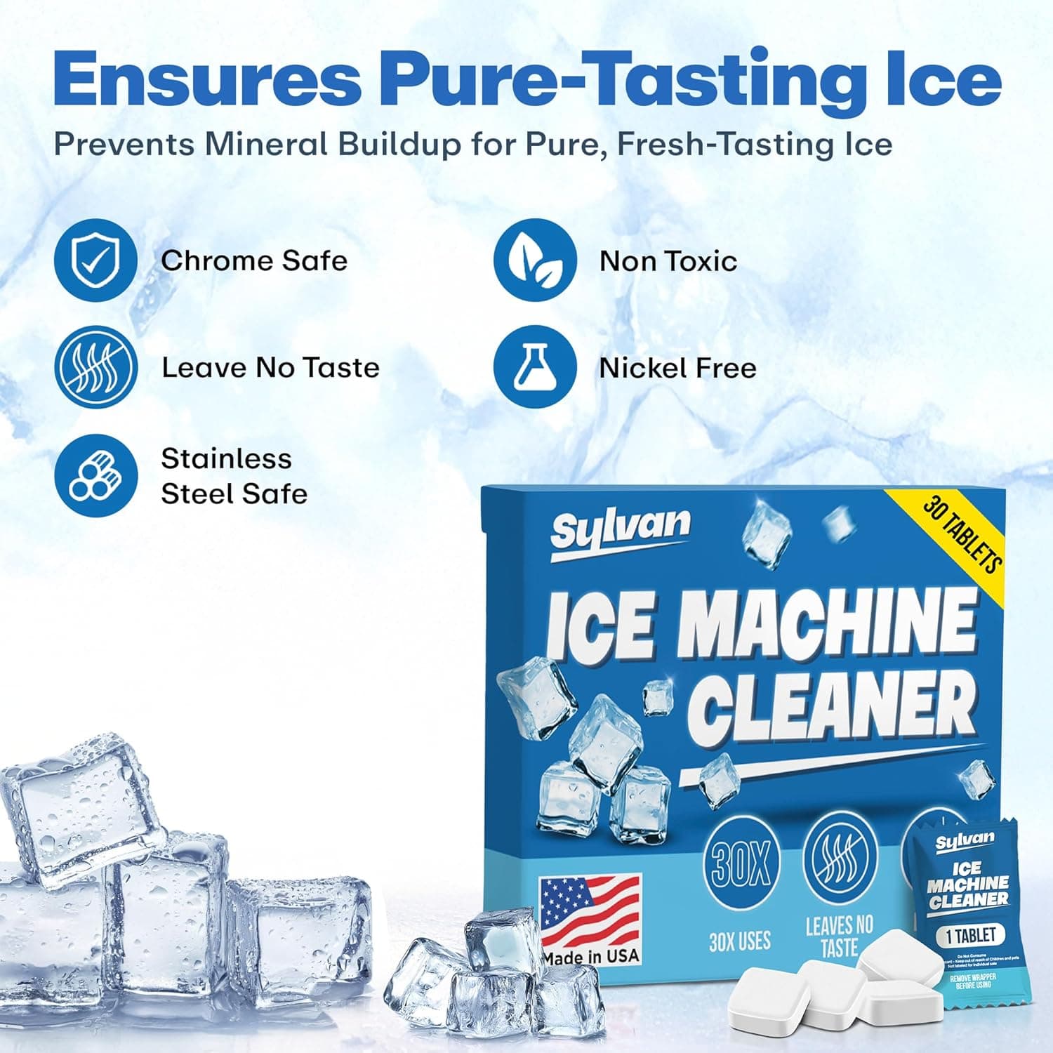 Sylvan Ice Machine Cleaner and Descaler Tablets | 30 Tabs | Made in USA | Nickel Safe Ice Maker Cleaner and Descaler | Universal Compatibility for Commercial & Residential Ice Makers - Image 4