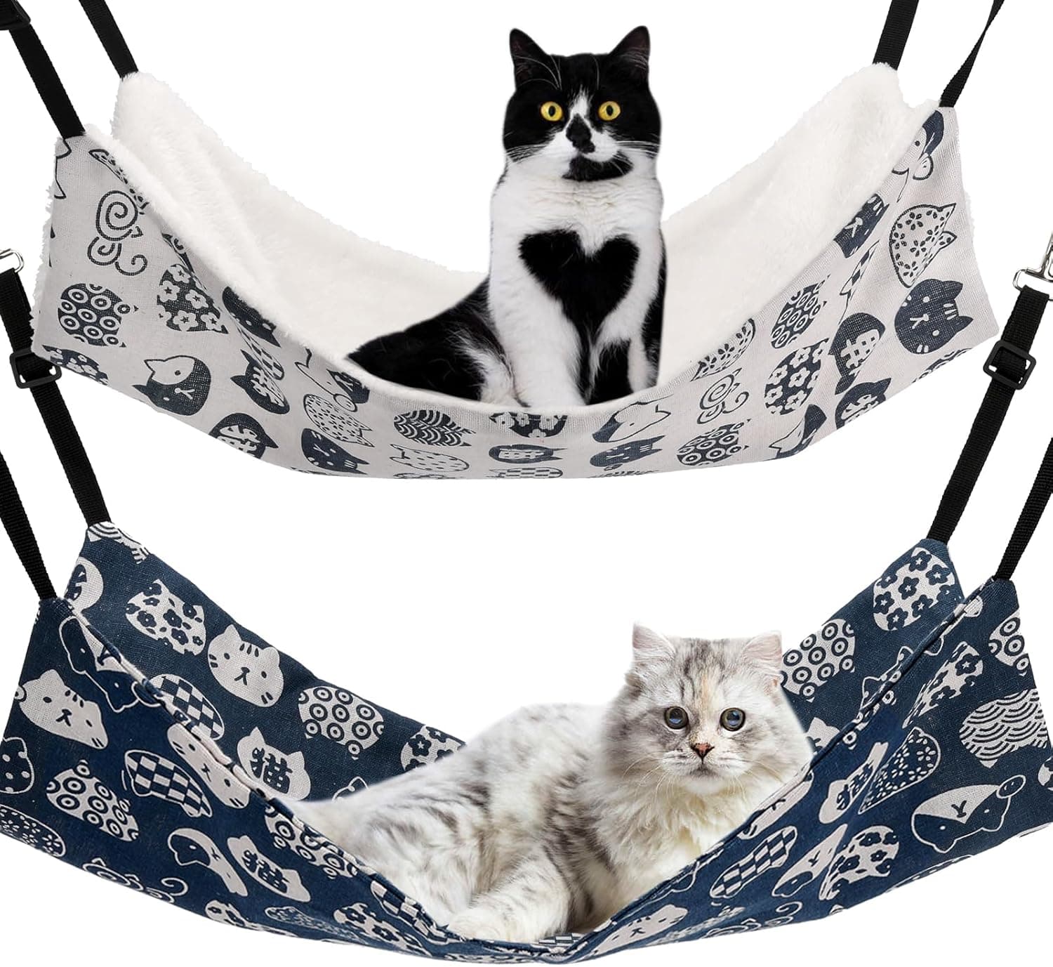 Cat Hammock for Cage Hanging Reversible 2Pack,Pet Hammock Bed Adjustable,Soft Sleeping Hammock for Cats,Ferret,Puppy,Rabbits,Small Animals (M, CAT) CAT M - Image 2
