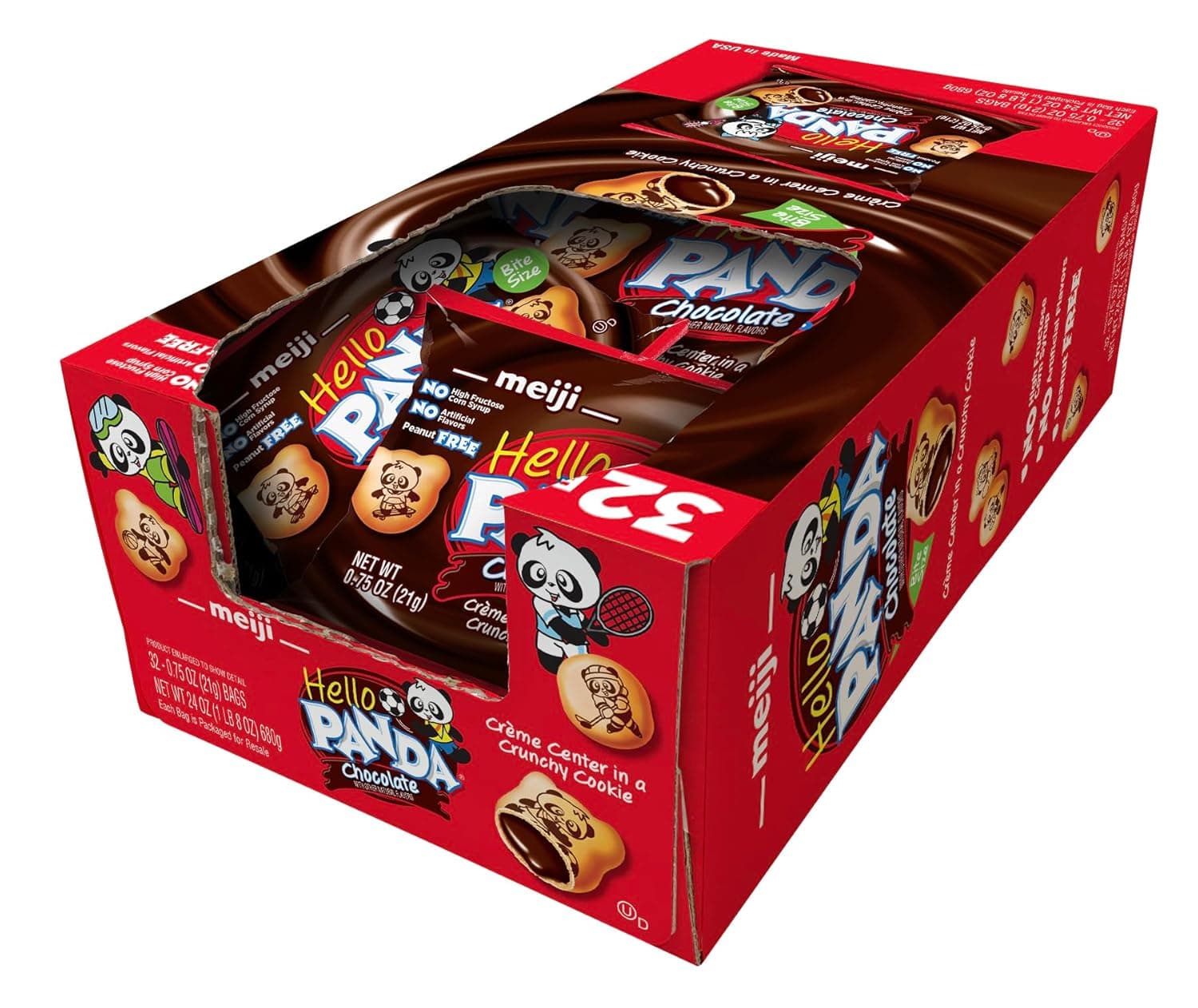 Meiji Hello Panda Cookies, Chocolate Crème Filled - 32 Count, 0.75oz Packages - Bite Sized Cookies with Fun Panda Sports - Image 5