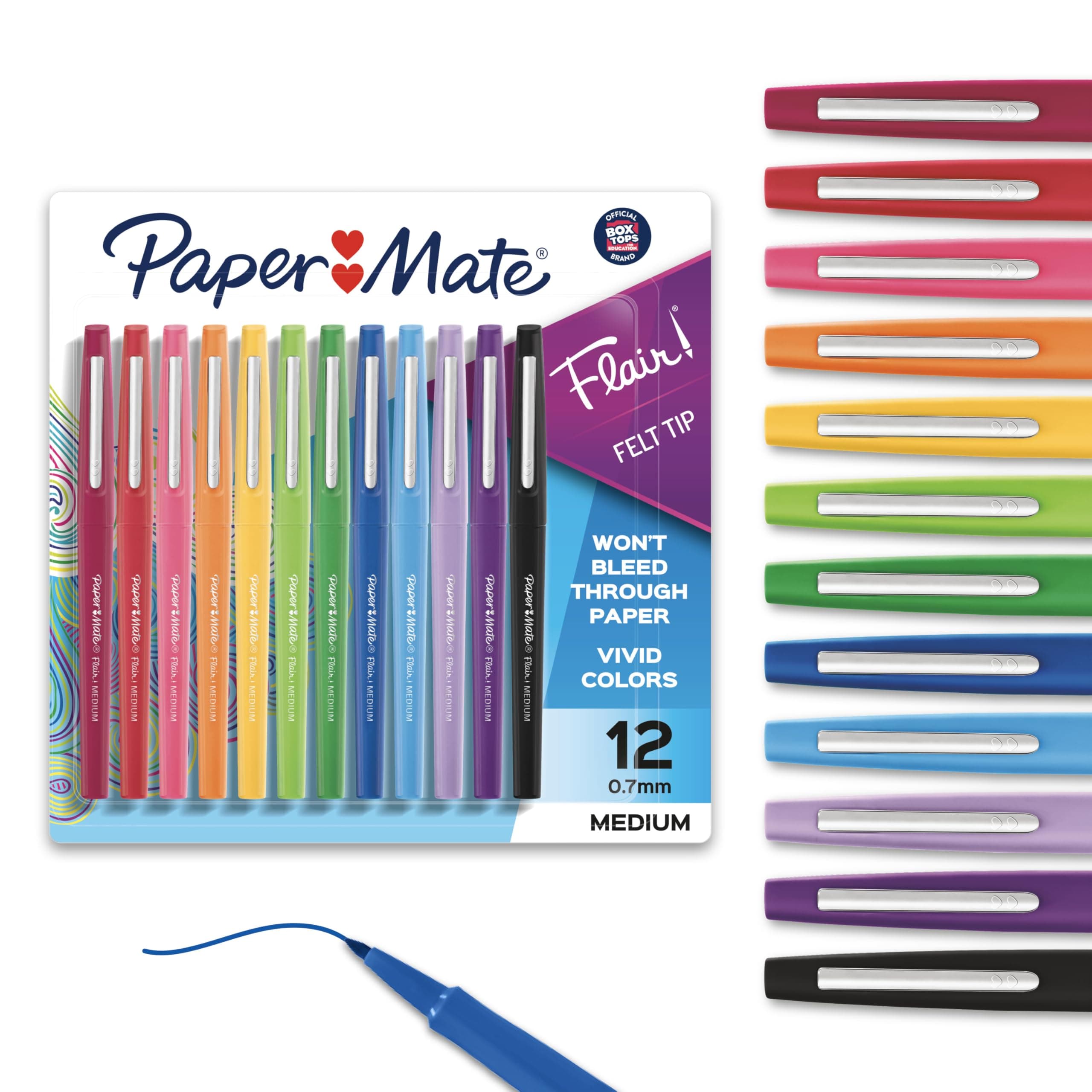Paper Mate Flair Felt Tip Pens, Medium Point (0.7mm), Assorted Colors, 12 Count - For Arts & Crafts, Note-Taking, Journaling, School Supplies for Teachers & Students