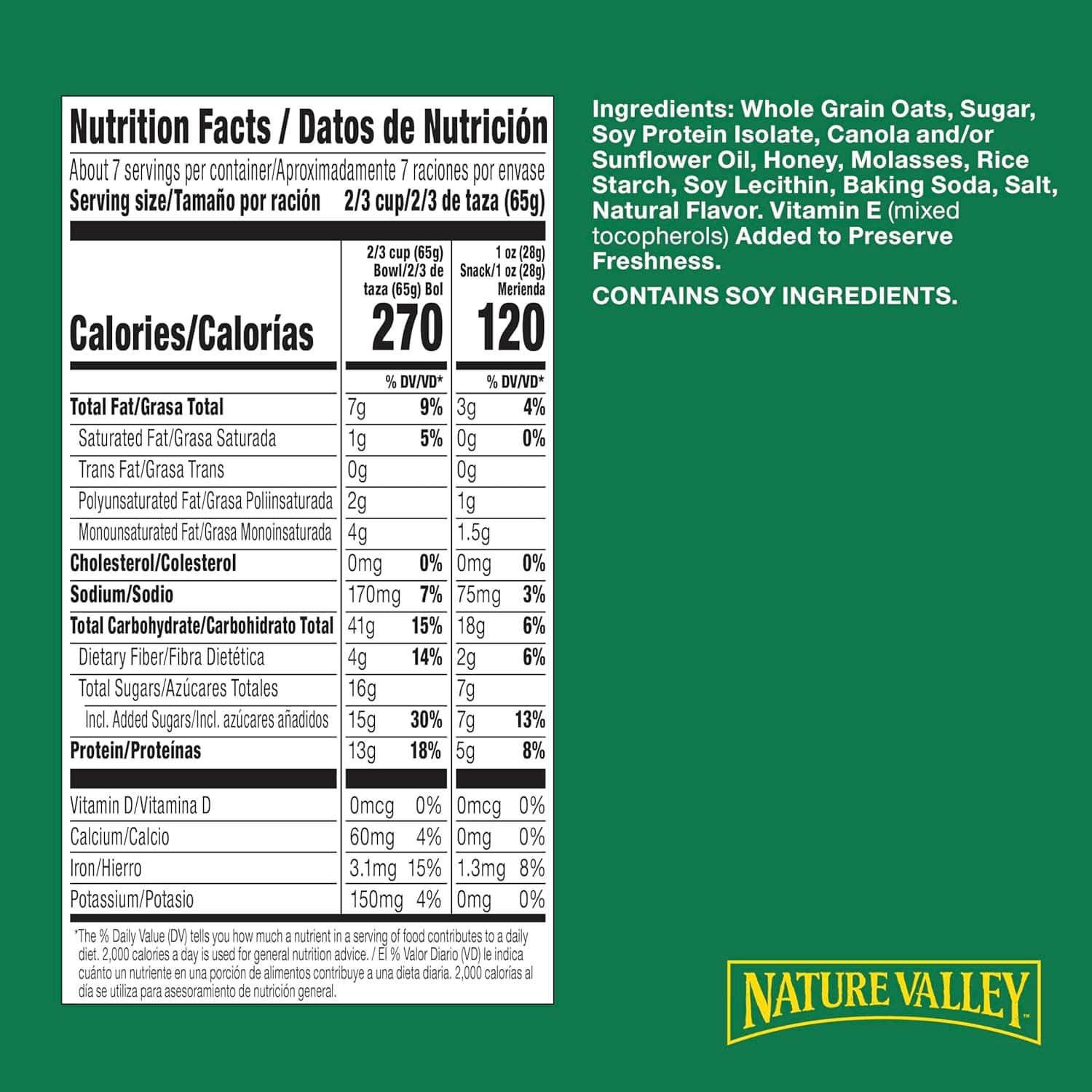 Amazon.com : Nature Valley Oats & Honey Protein Granola, Family Size, 17 oz | 50% More Than 11 oz Pouch, 13g Protein & 33g Whole Grain per Serving, Good Source of Fiber : Everything Else - Image 3