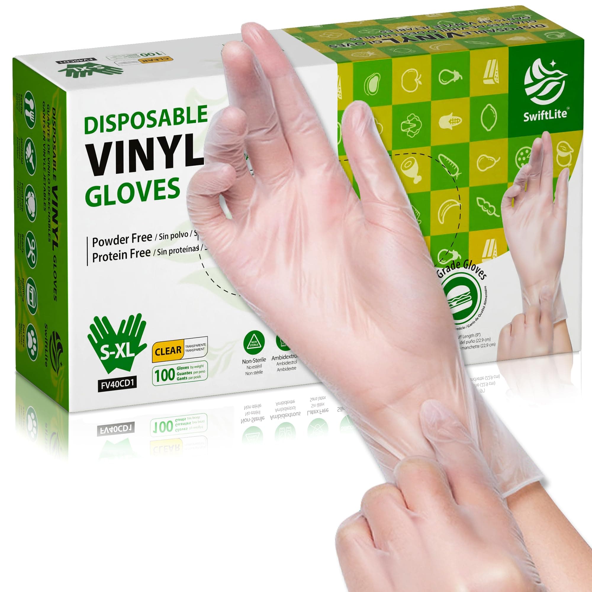 Disposable Vinyl Gloves, Food Safe, Latex-Free Powder-Free Clear Plastic Gloves for Cooking, House Clean, Food Prep Medium 100