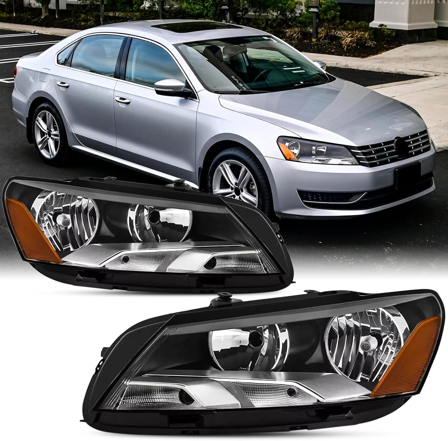 Headlights Assembly For 2012 2013 2014 2015 Volkswagen Passat Headlights, for 12-15 VW Passat Head Lamps Set Halogen Pair OEM style 2012-2015 Passat Black - Image 10
