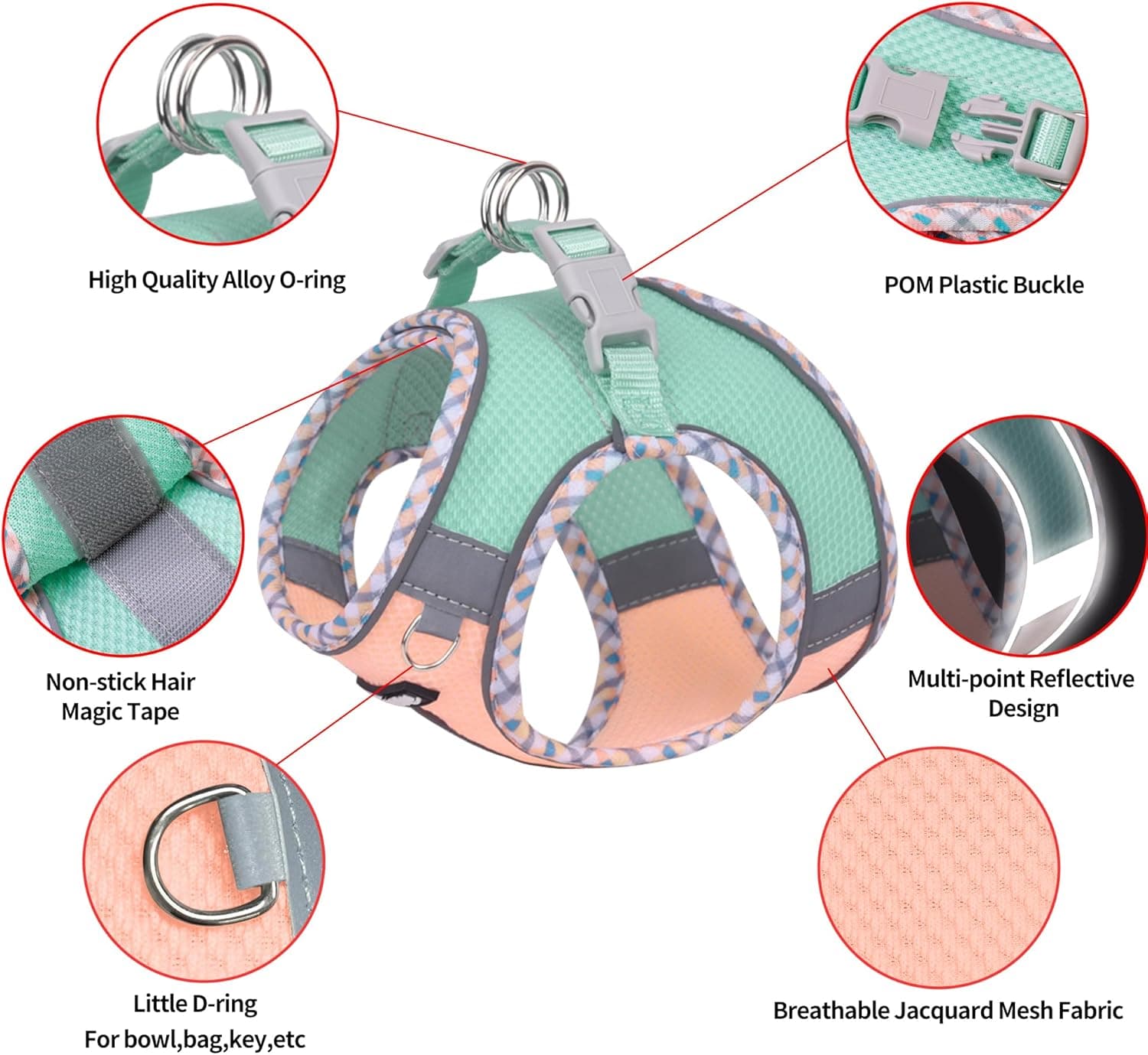 AIITLE Tiny Dog Harness - Lightweight Mesh Step-in Vest for Puppy, Reflective & Escape-Proof Design with High-Stick Magic Tape - Outdoor Use for Chihuahua, Maltese, Shih Tzu(Turquoise-Pink, XXXS) - Image 8