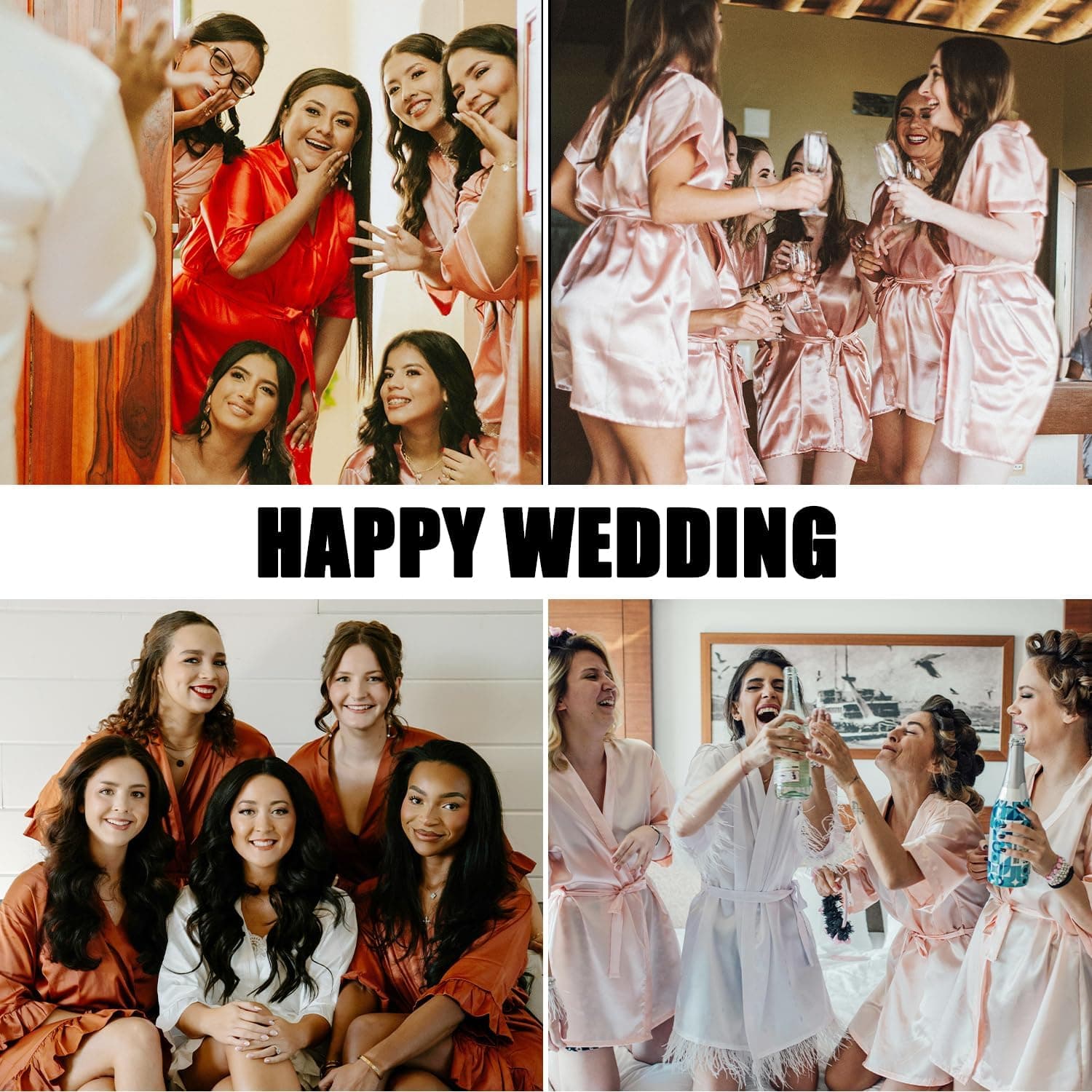 Women's Short Satin Kimono Robes One Size Silver Rhinestones Bride Bridesmaid for Wedding Party Getting Ready White Bride Robe - Image 6