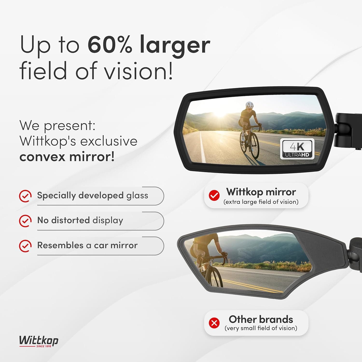 WITTKOP Bike mirror | Large HD field of vision | 360° rotatable & foldable | Mounting above & below | Break-proof & durable | ebike accessories, bike mirror handlebar mount, bicycle mirrors Left - Image 5