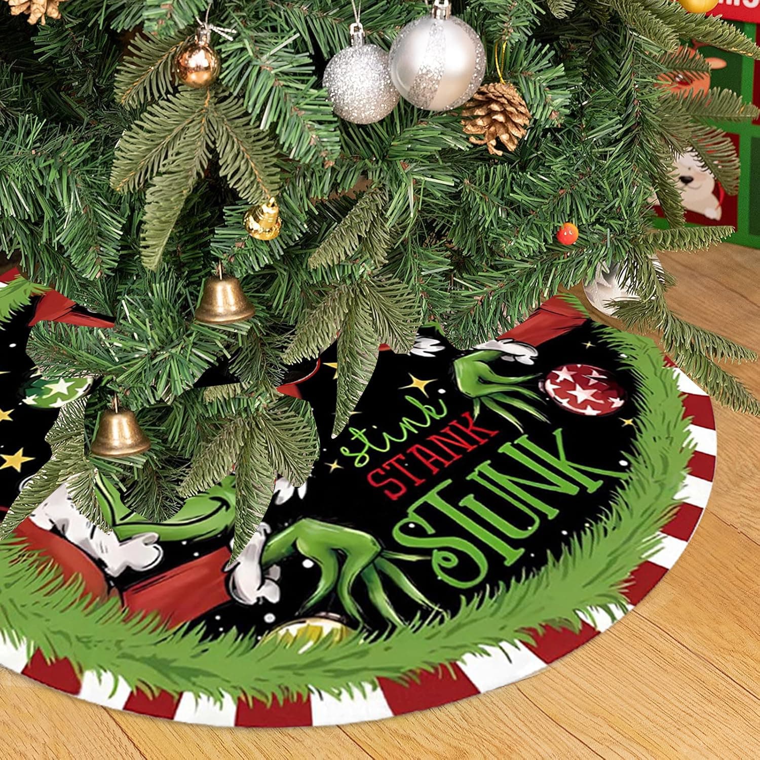 Christmas Tree Skirt 36 Inch Green Funny Trimmed Tree Skirt Christmas Decorations Tree Mat Merry Christmas Party Home Decor
