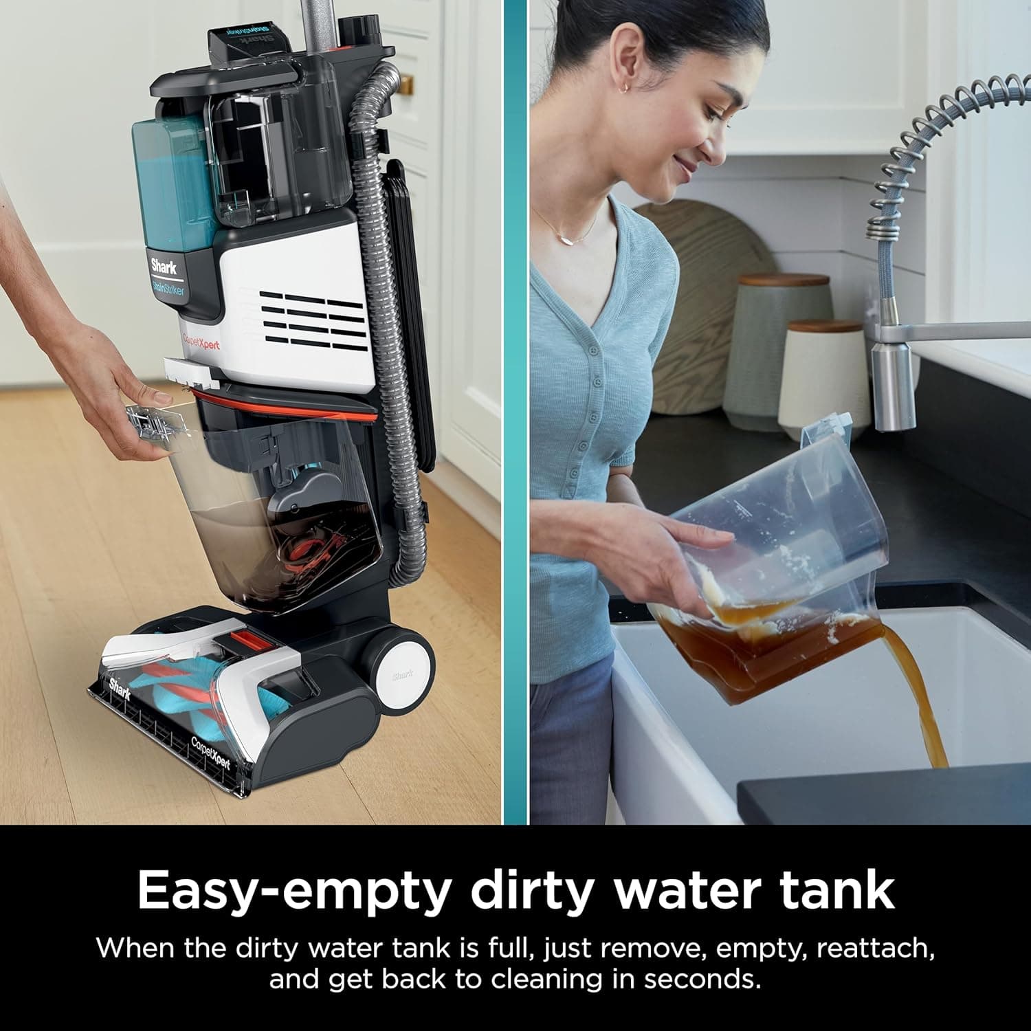 Shark CarpetXpert with StainStriker Upright Carpet, Area Rug & Upholstery Cleaner with Pet Mess Extractor Tool, Perfect for Pets, Carpet Shampooer, 3 Cleaning Tools, Cleaning Solutions, White, EX201 - Image 8