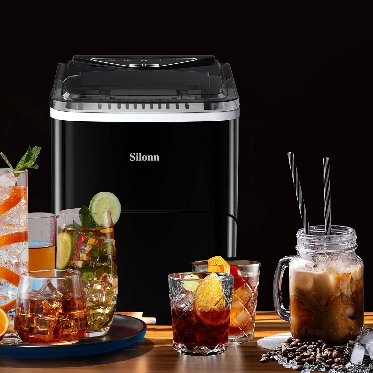 Silonn Countertop Ice Maker Machine - Auto-Cleaning Portable Ice Maker, 26lbs in 24Hrs, 2 Sizes of Bullet Ice for Home Kitchen Office Bar Party, Black - Image 7