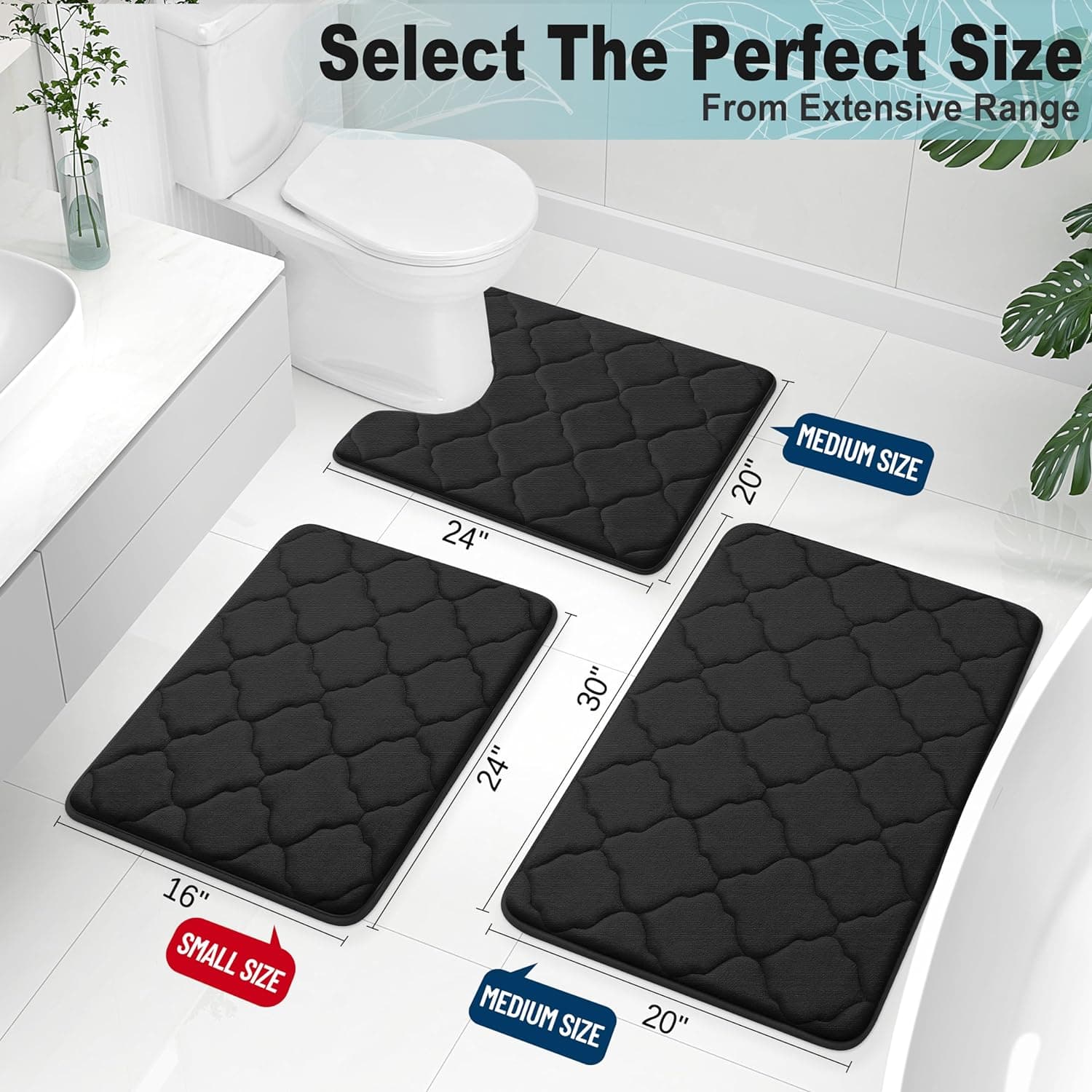 OLANLY Memory Foam Bath Mat Rug 24x16, Ultra Soft and Absorbent Bathroom Rugs, Non-Slip, Comfortable, Machine Washable Bath Carpet for Bathroom Floor, Tub, Shower and Home Decor Accessories, Black 24" x 16" Black - Image 3